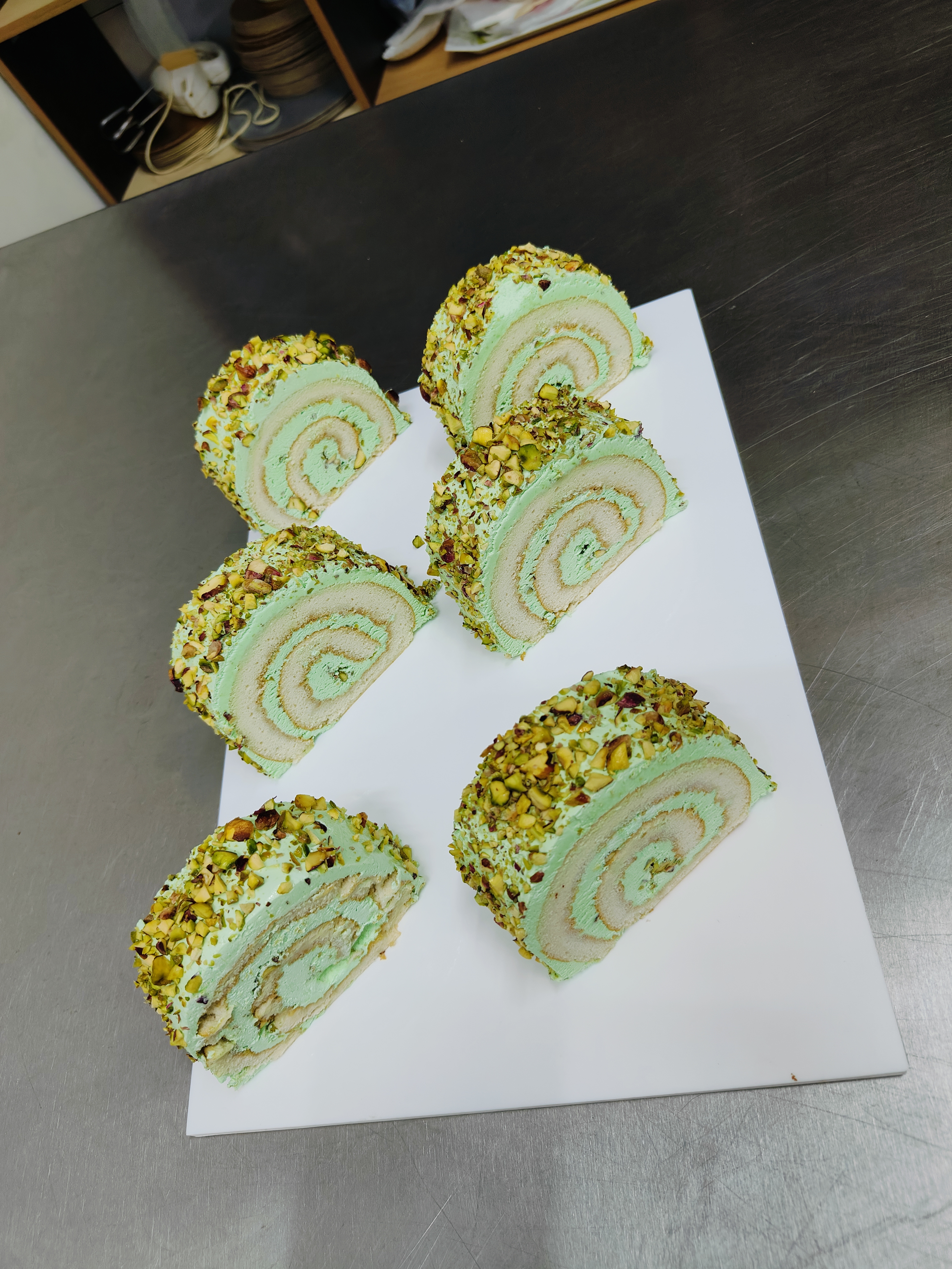 Pistachio Swiss Roll Slices