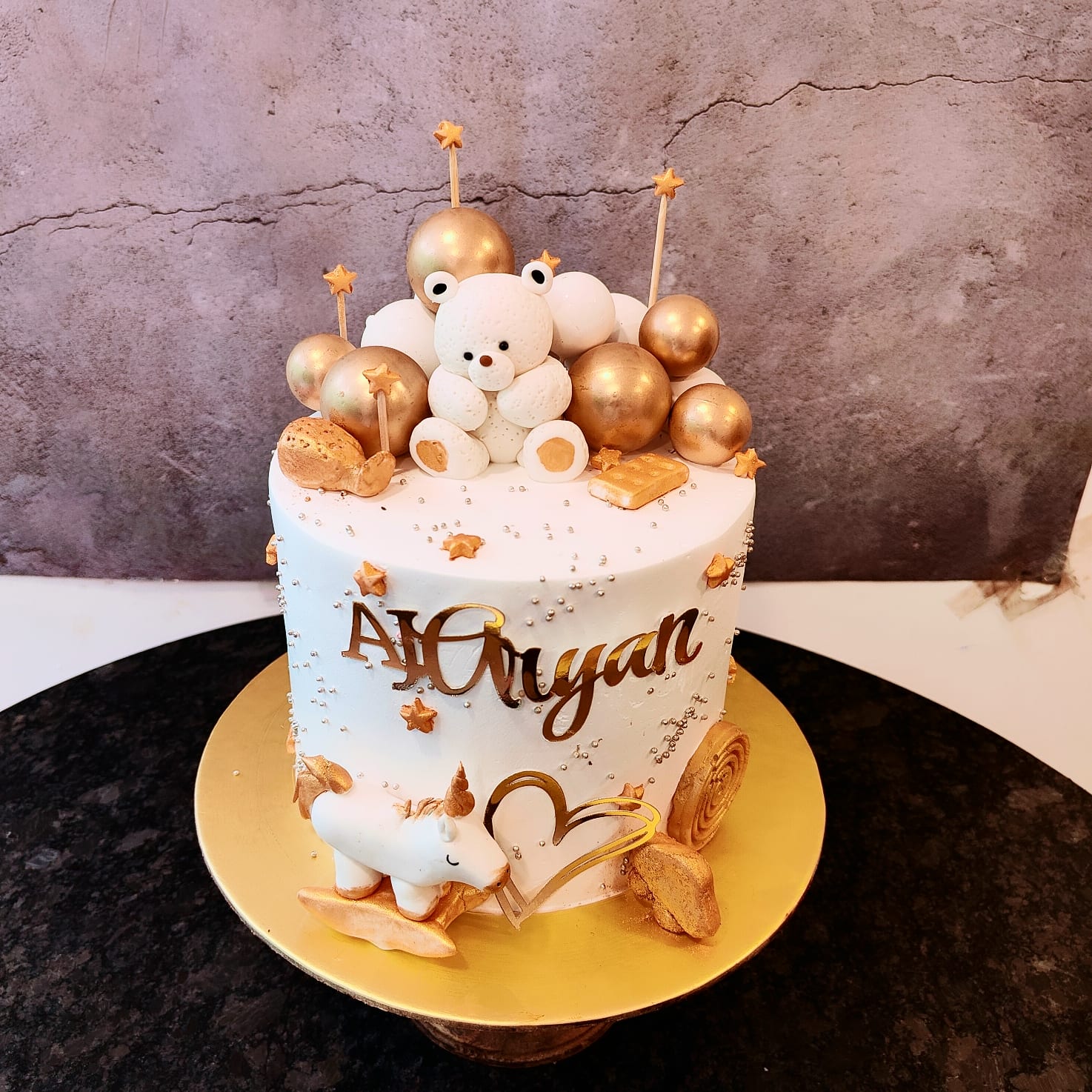 Custom Celebration Cake with Bear and Unicorn