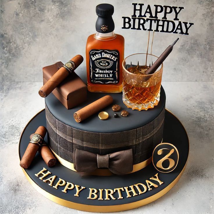 Whiskey and Cigar Birthday Cake