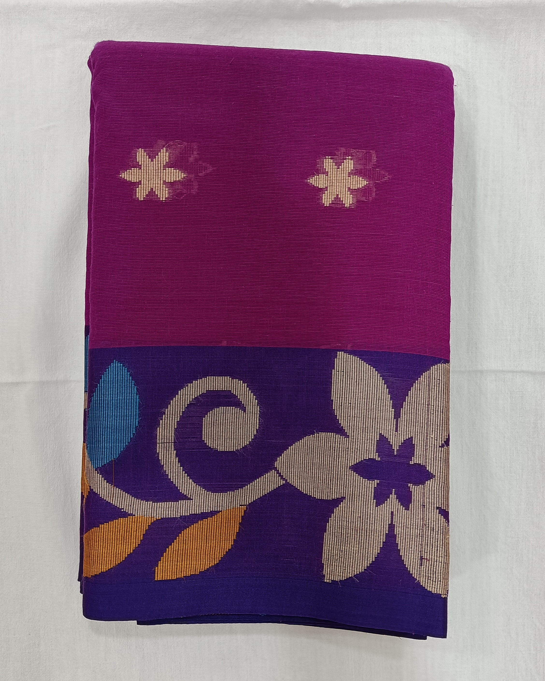 Pink Pure Cotton Saree With Big Flowers on Border