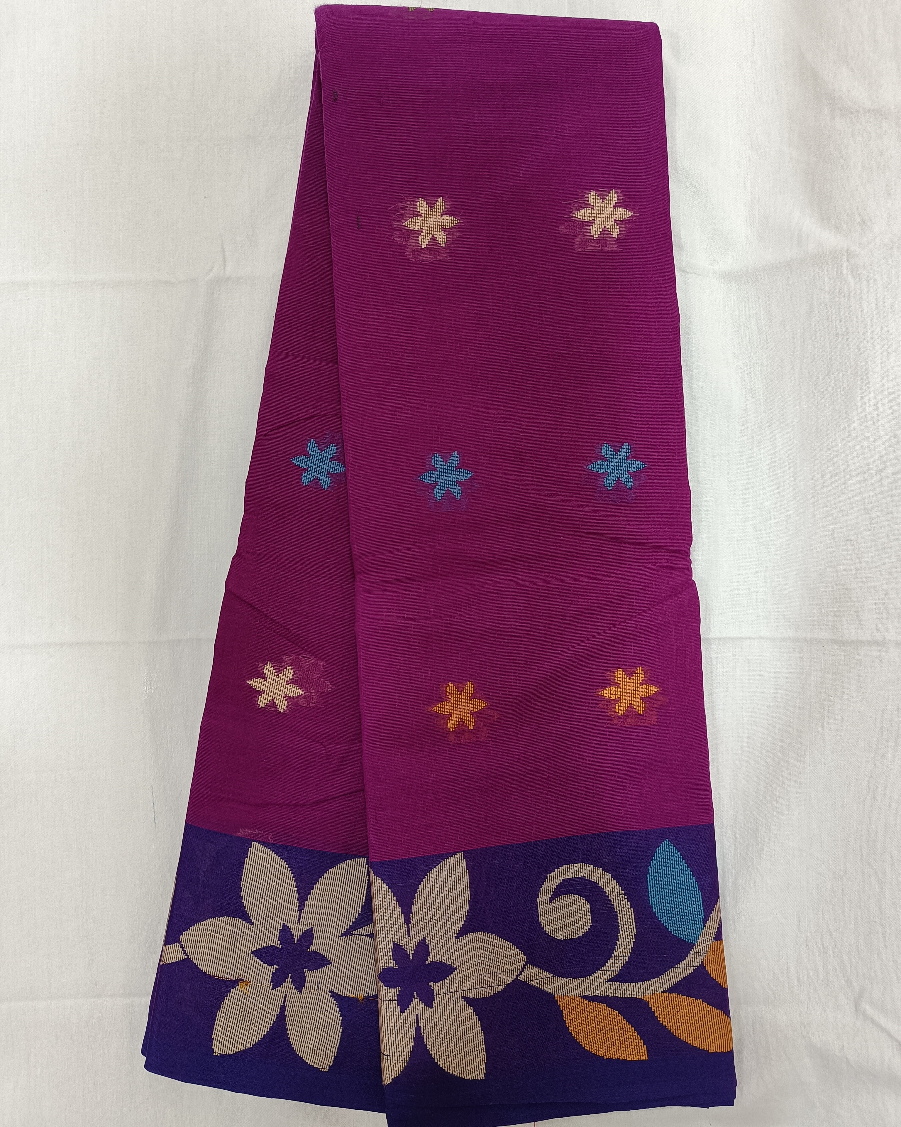 Pink Pure Cotton Saree With Big Flowers on Border