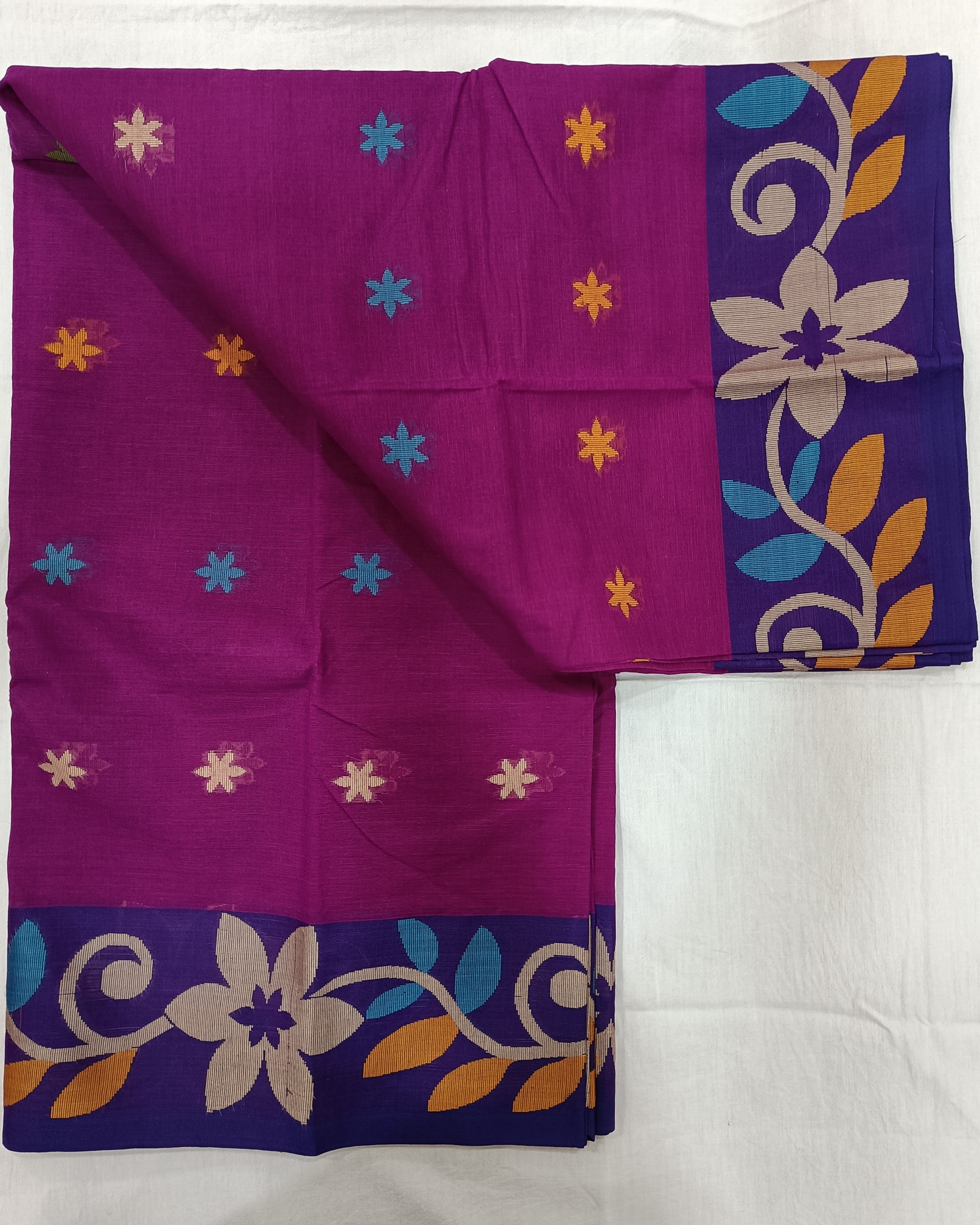 Pink Pure Cotton Saree With Big Flowers on Border