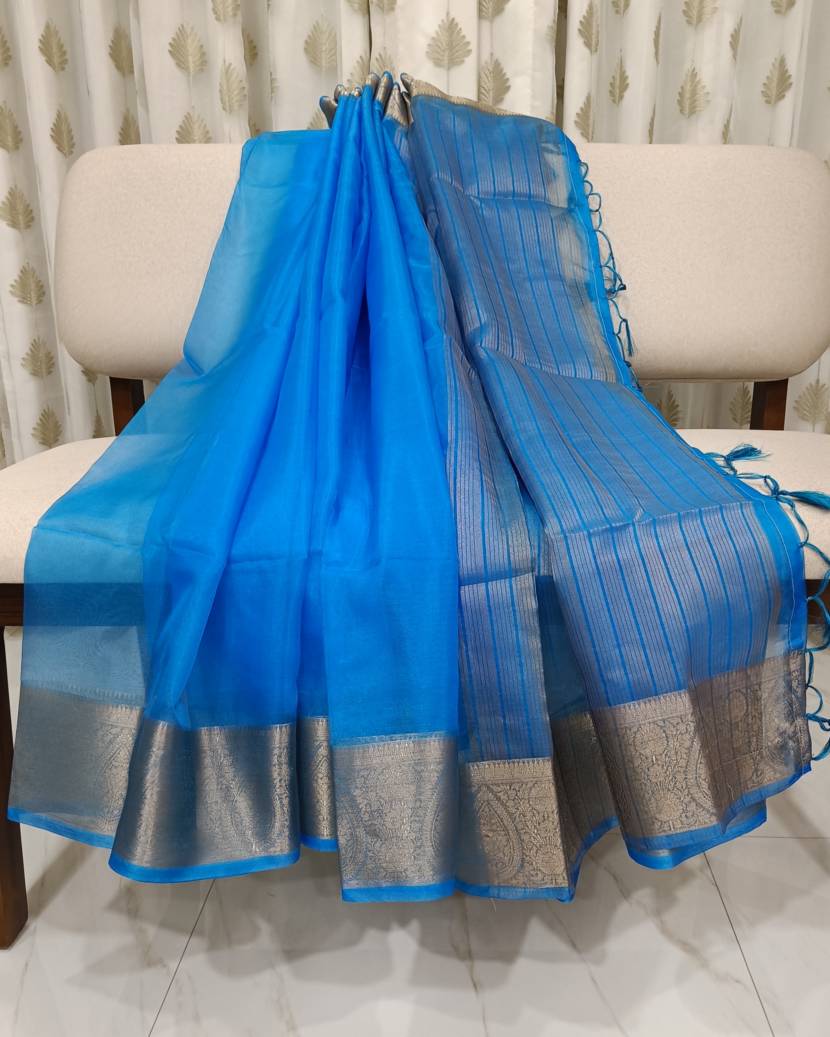 Blue Organza Saree