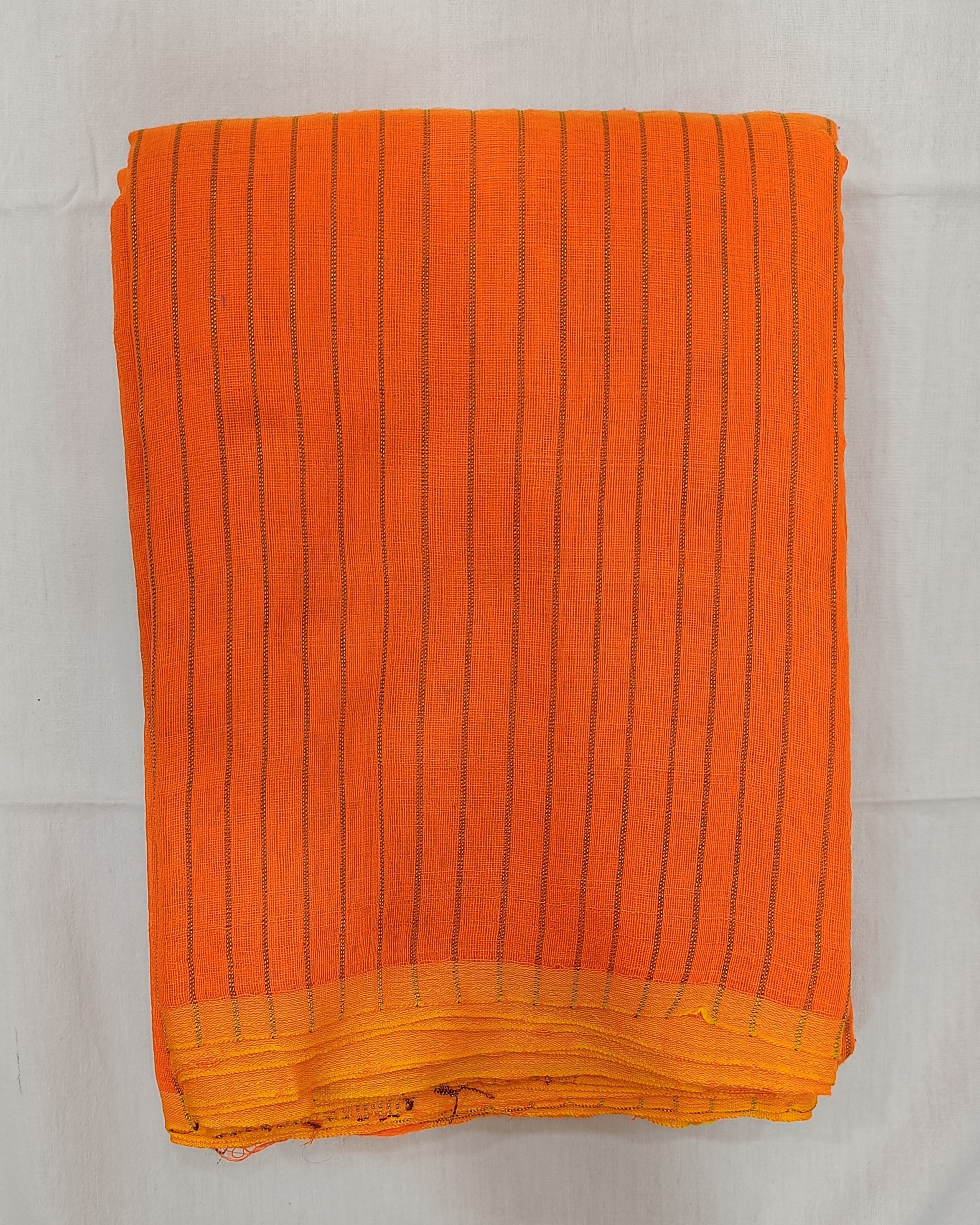 Handwoven Golden Thread Work on Orange Cotton Blend Saree