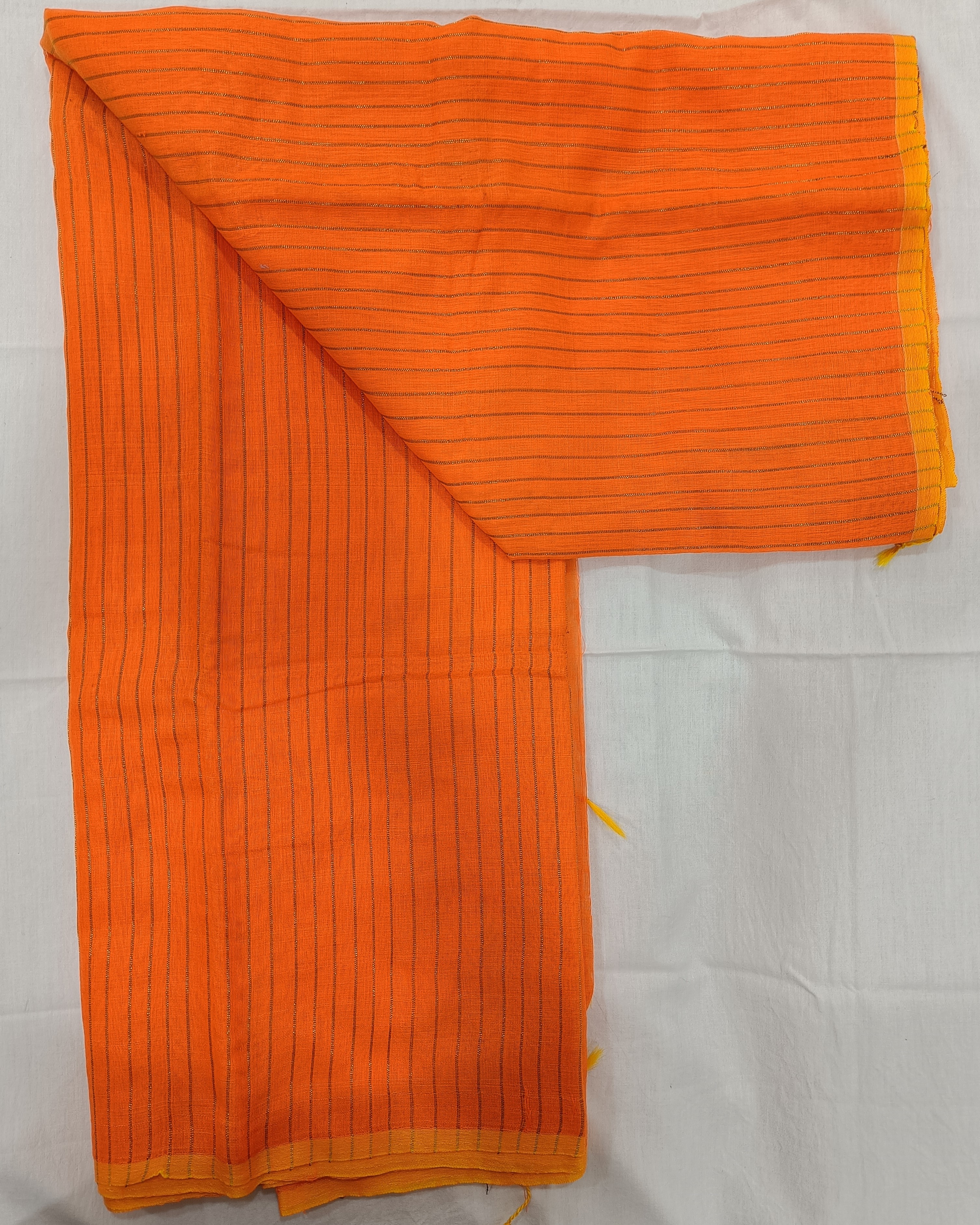 Handwoven Golden Thread Work on Orange Cotton Blend Saree