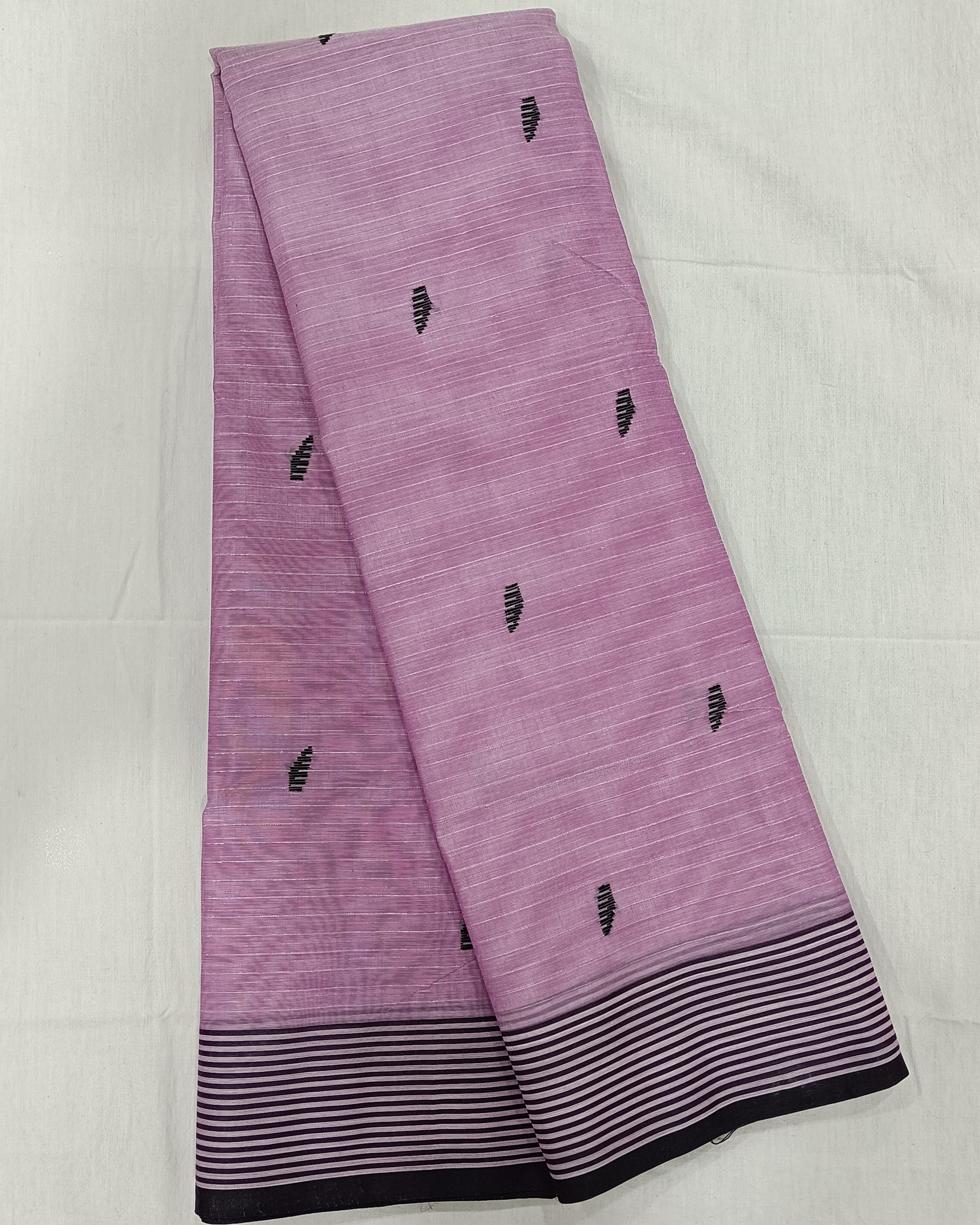 Lavender	Pure Cotton Saree with Black Threadwork Bhutas All Over