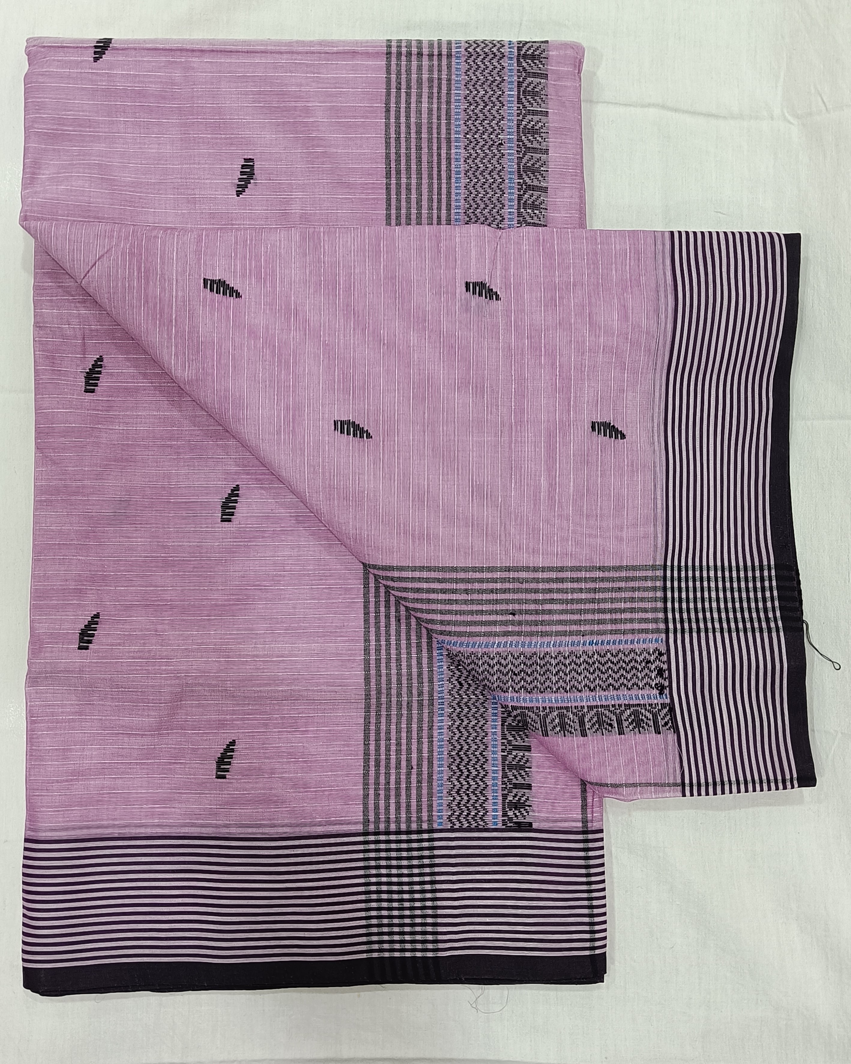 Lavender	Pure Cotton Saree with Black Threadwork Bhutas All Over