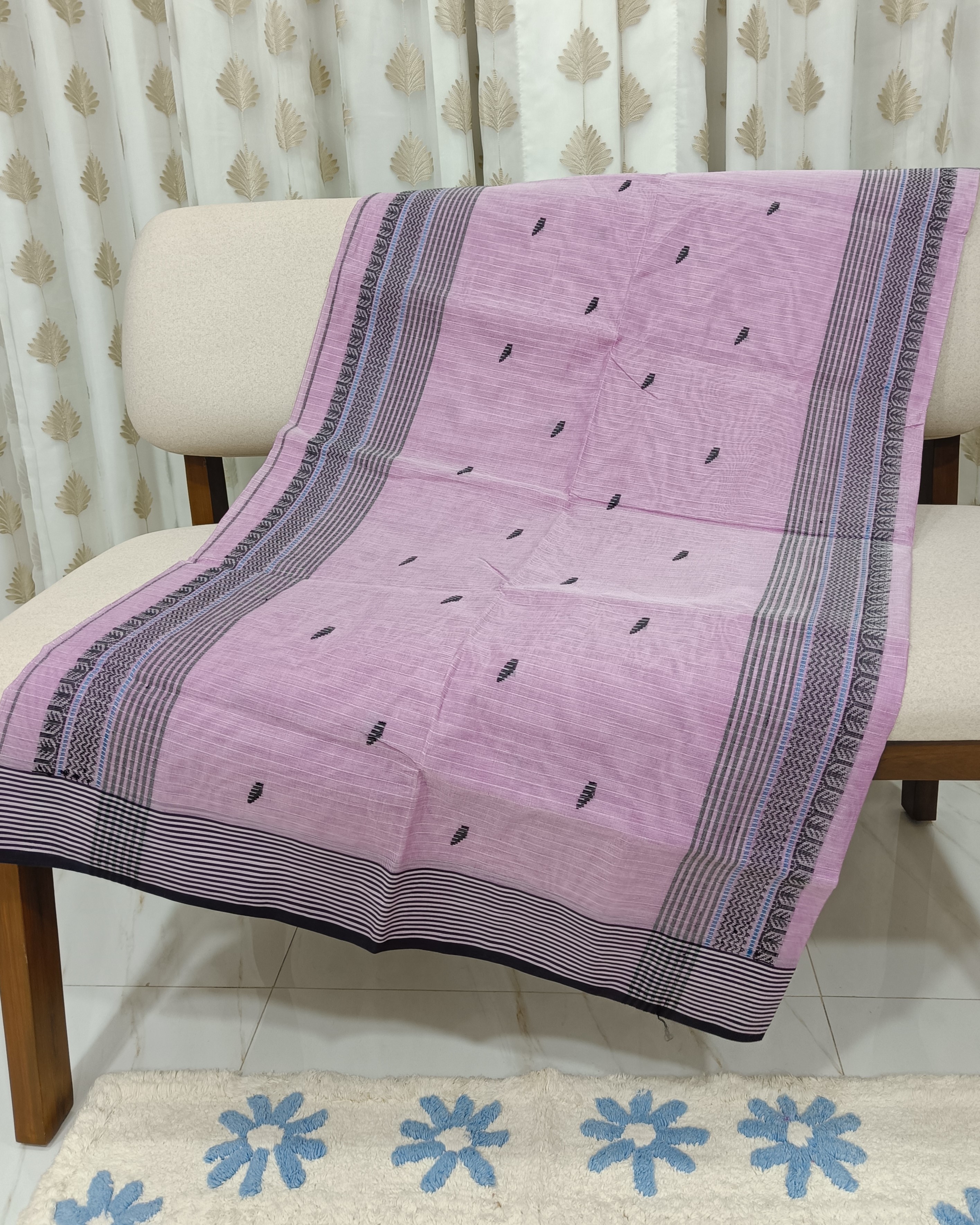 Lavender	Pure Cotton Saree with Black Threadwork Bhutas All Over