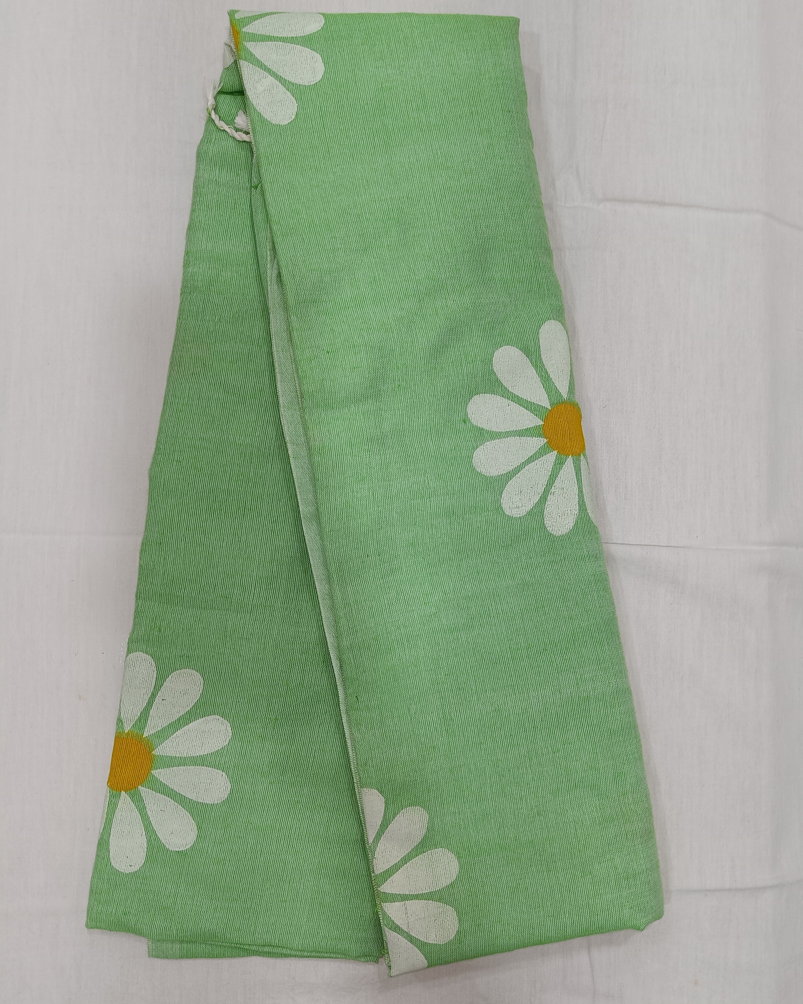 Pastel Green Khadi Saree with Handpainted Sunflowers