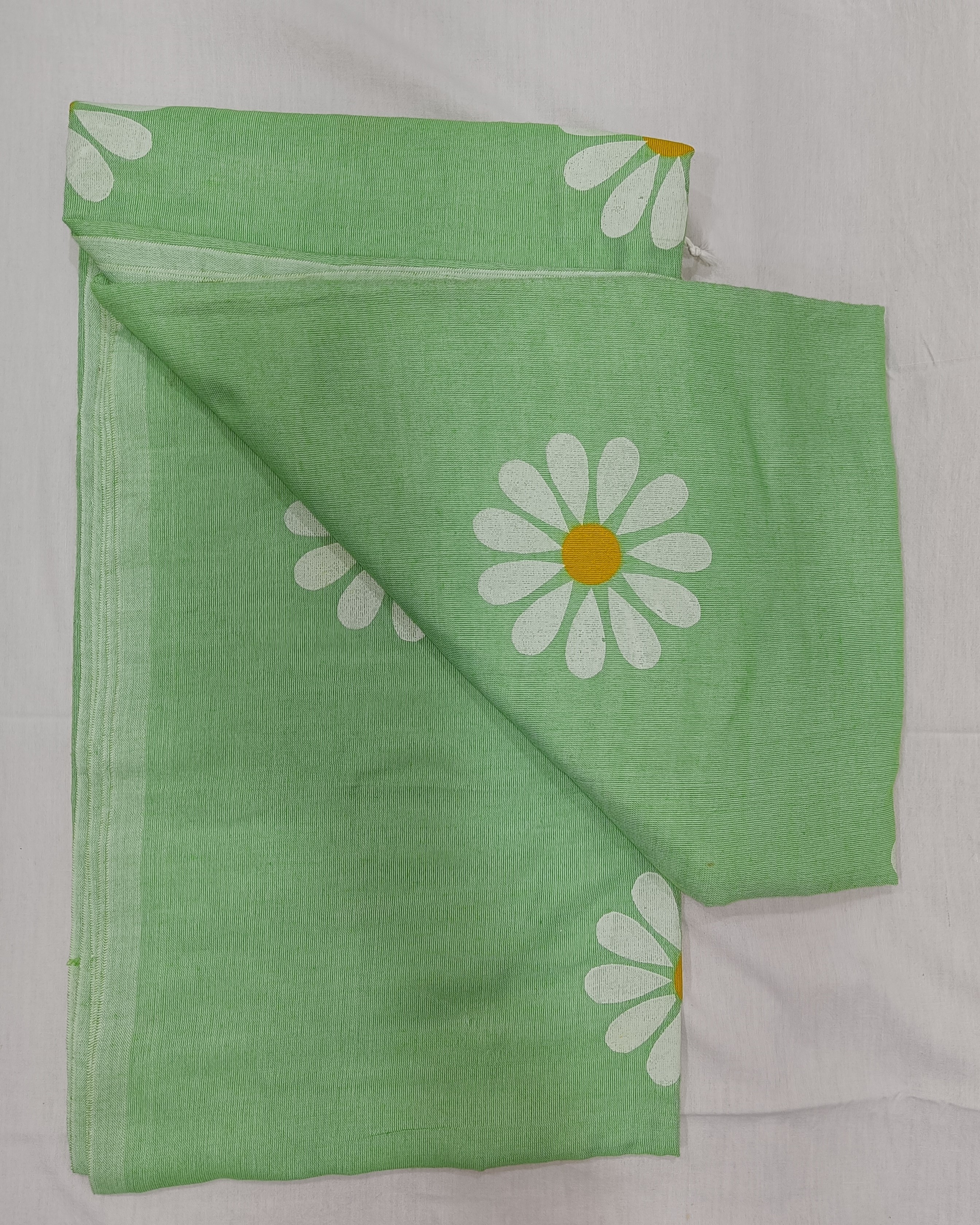 Pastel Green Khadi Saree with Handpainted Sunflowers