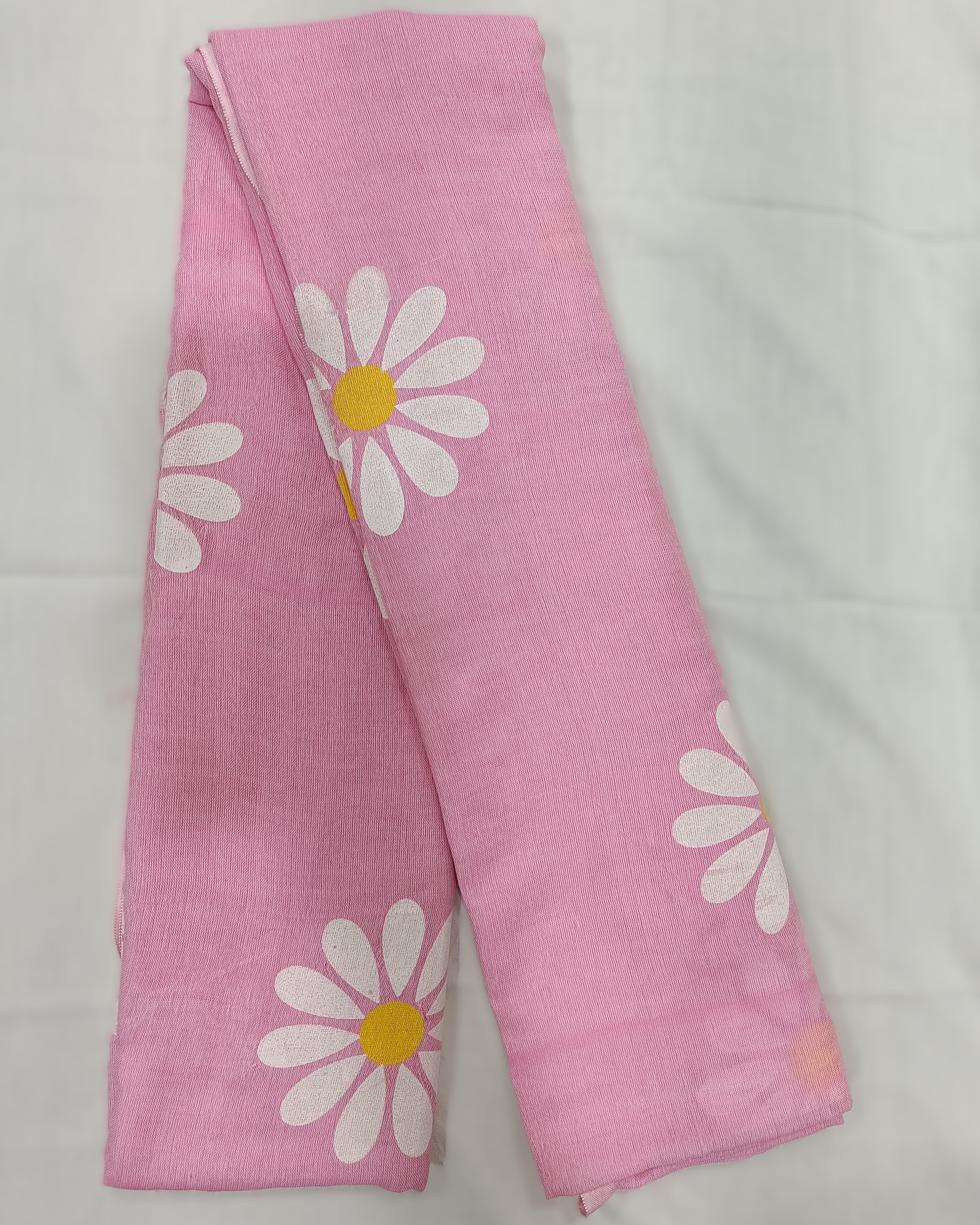 Pastel Pink Khadi Saree with Hand-painted Sunflowers