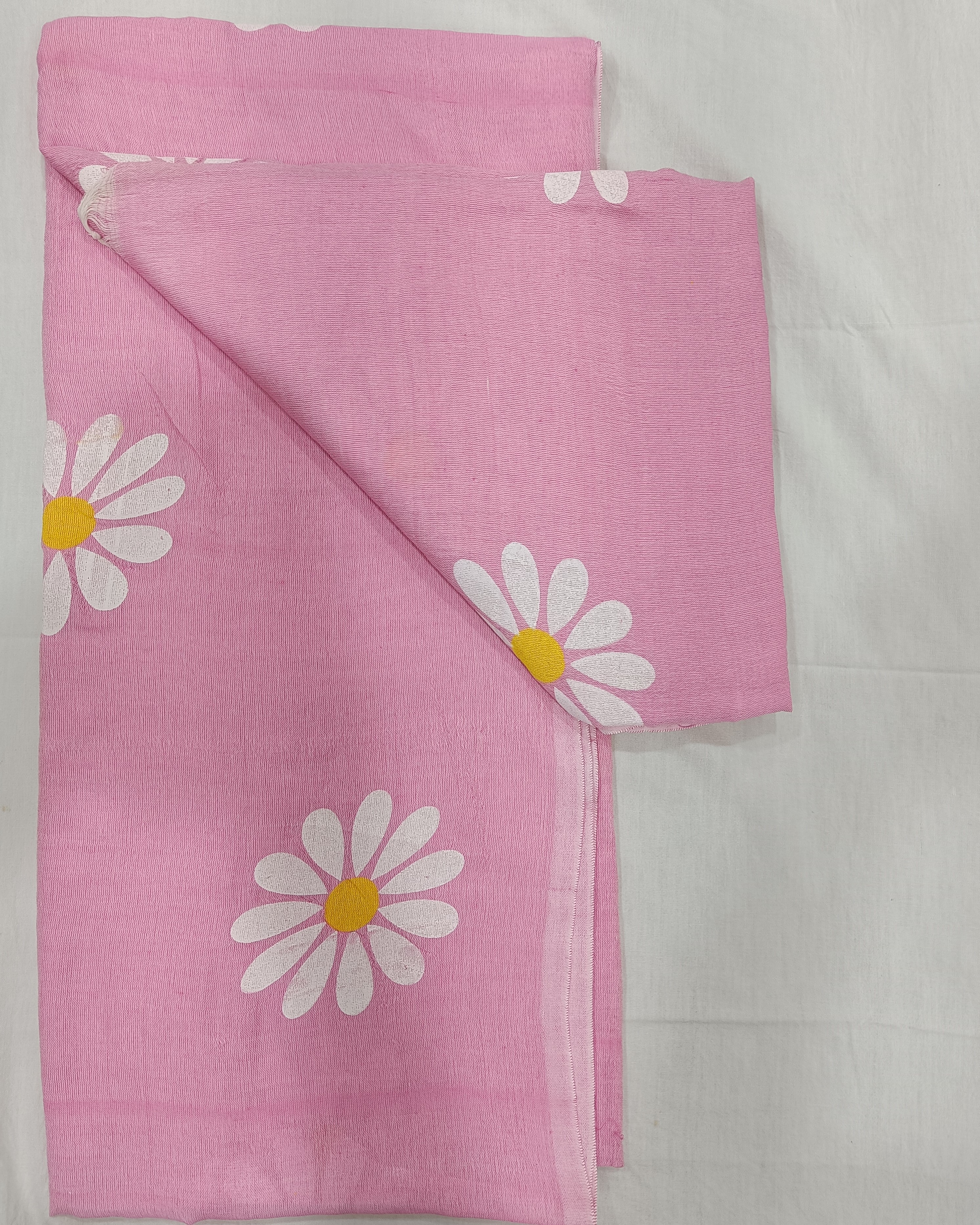 Pastel Pink Khadi Saree with Hand-painted Sunflowers