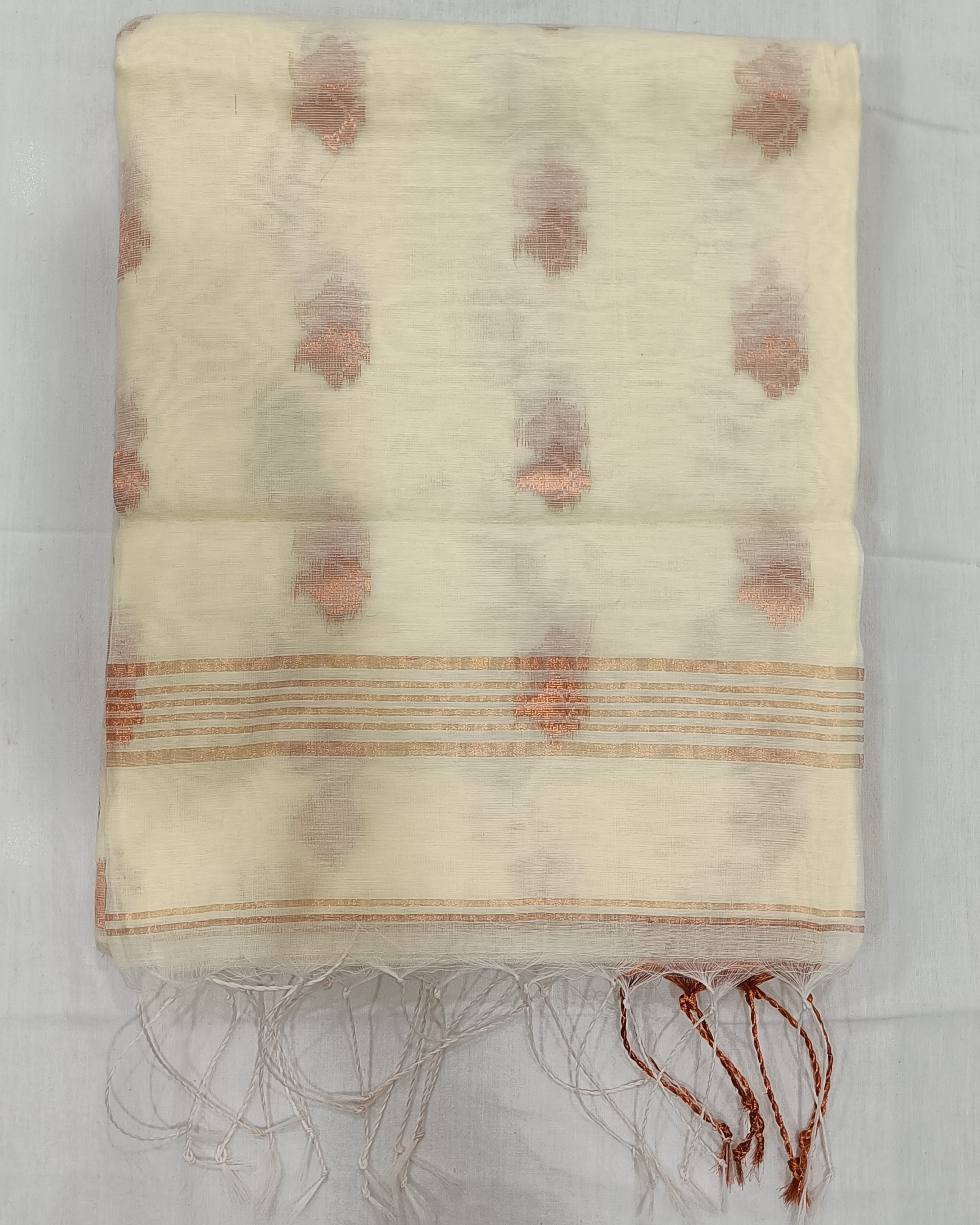 Cream Soft Semi Resham Saree with Thick Copper Threadwork on Border