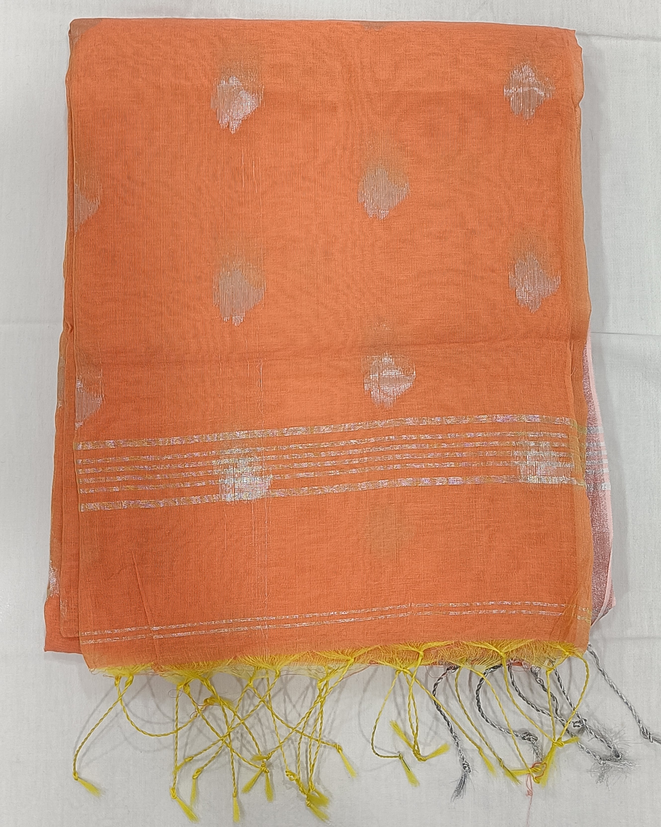 Orange Soft Semi Resham Saree with Silver Zari Threadwork Border