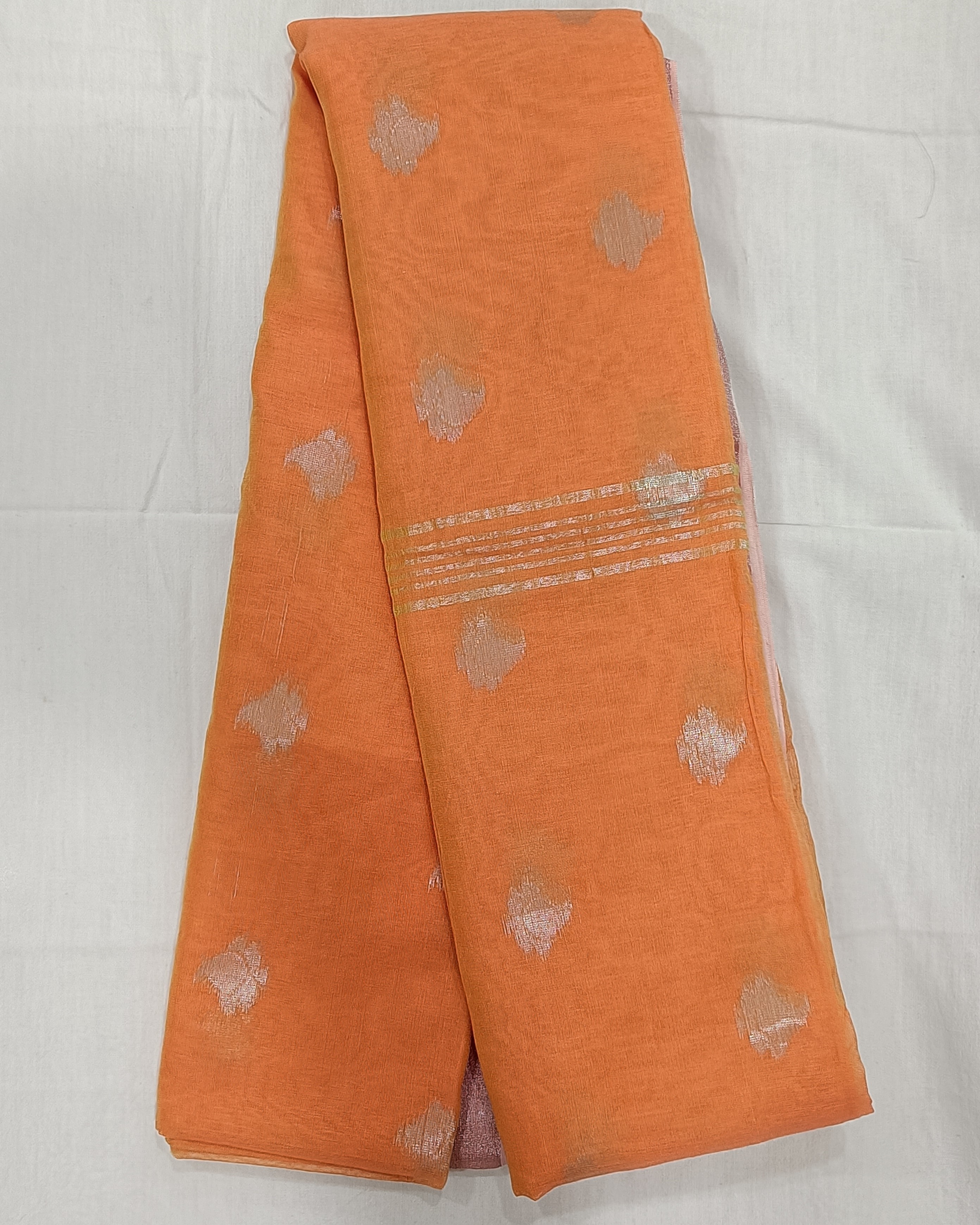 Orange Soft Semi Resham Saree with Silver Zari Threadwork Border