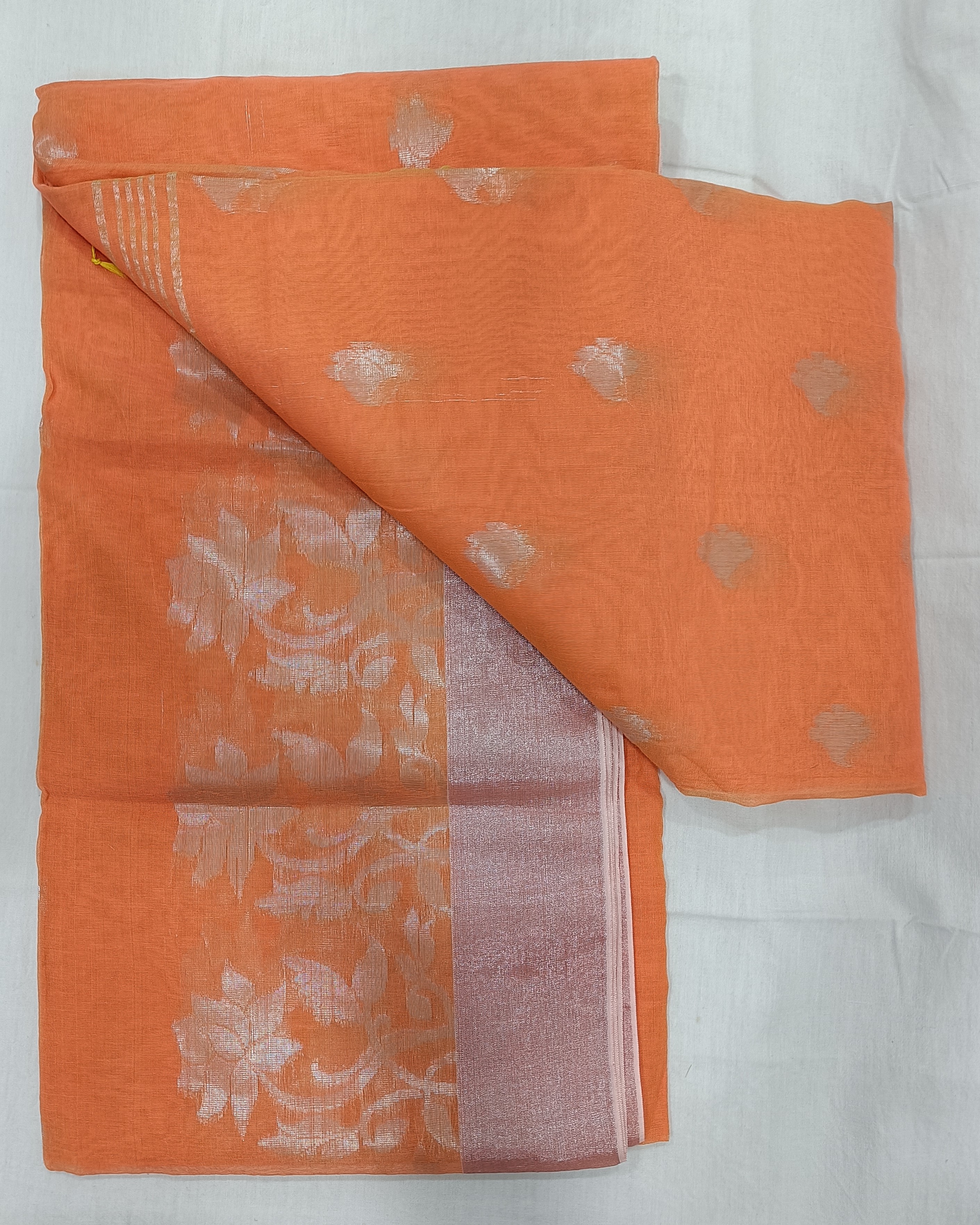 Orange Soft Semi Resham Saree with Silver Zari Threadwork Border