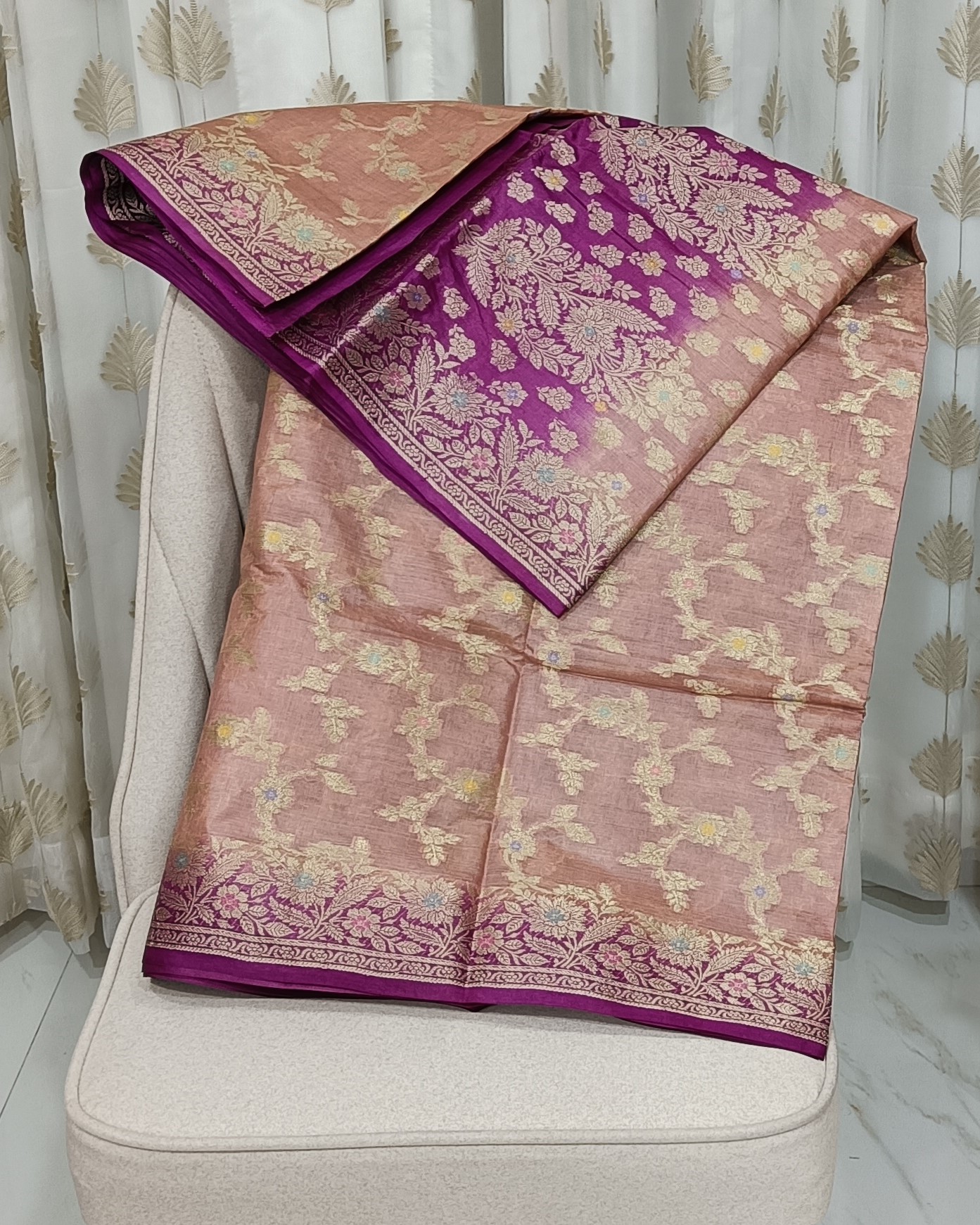 Pinkish Purple Tussar Silk Saree with Dark Pallu