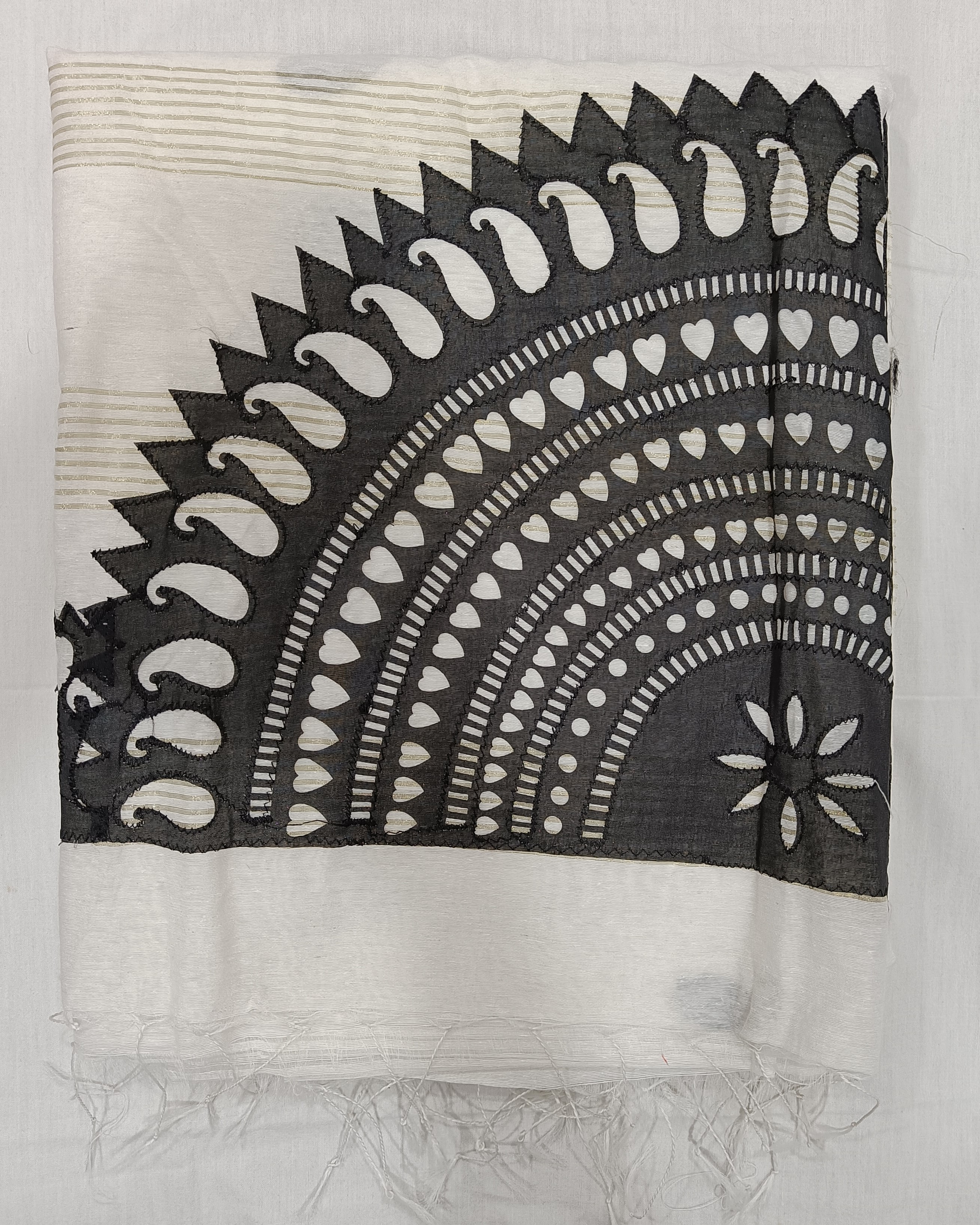 White Kota Fabric and Black Applique Work on it