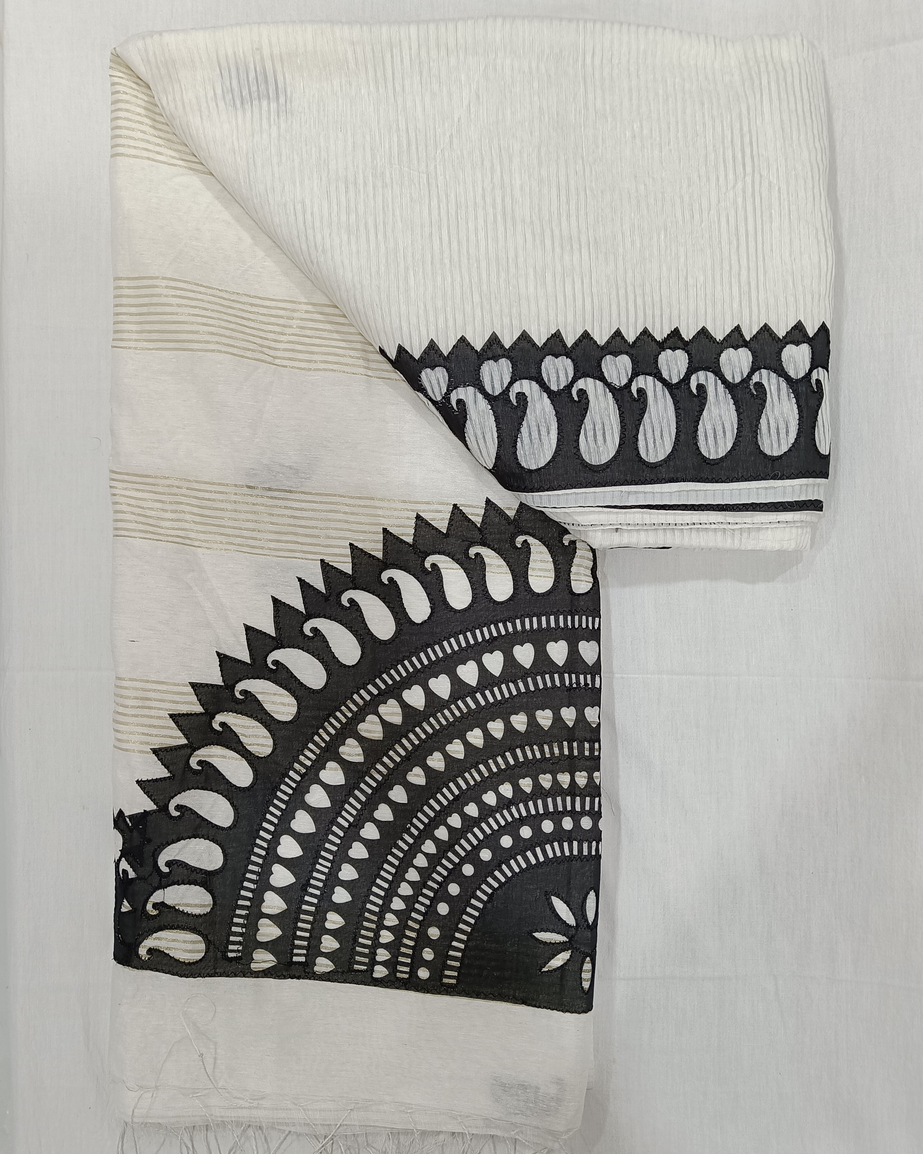 White Kota Fabric and Black Applique Work on it