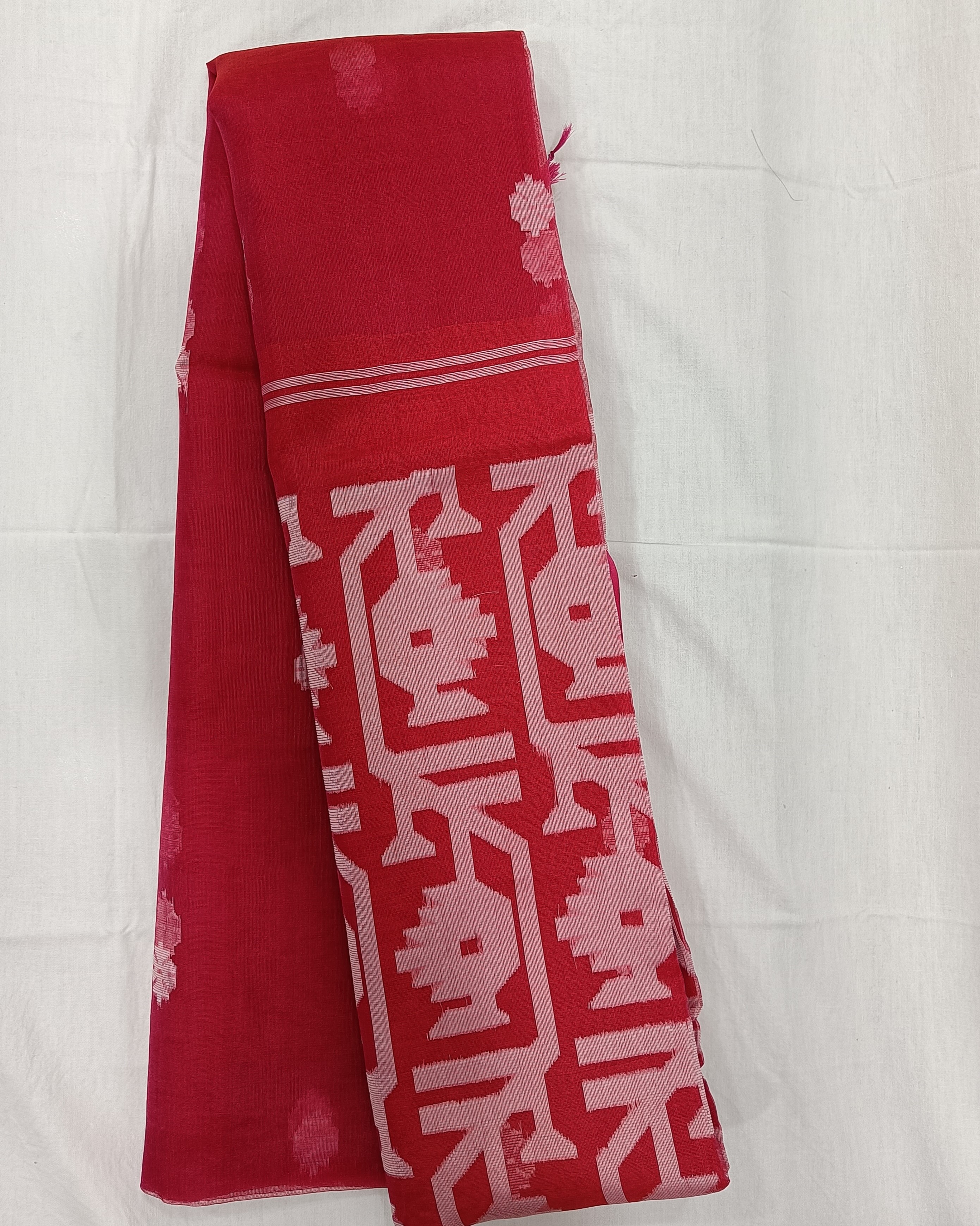 Red Transparent Muslin Saree with White Bhuta All Over & Jamdani Weave on Pallu