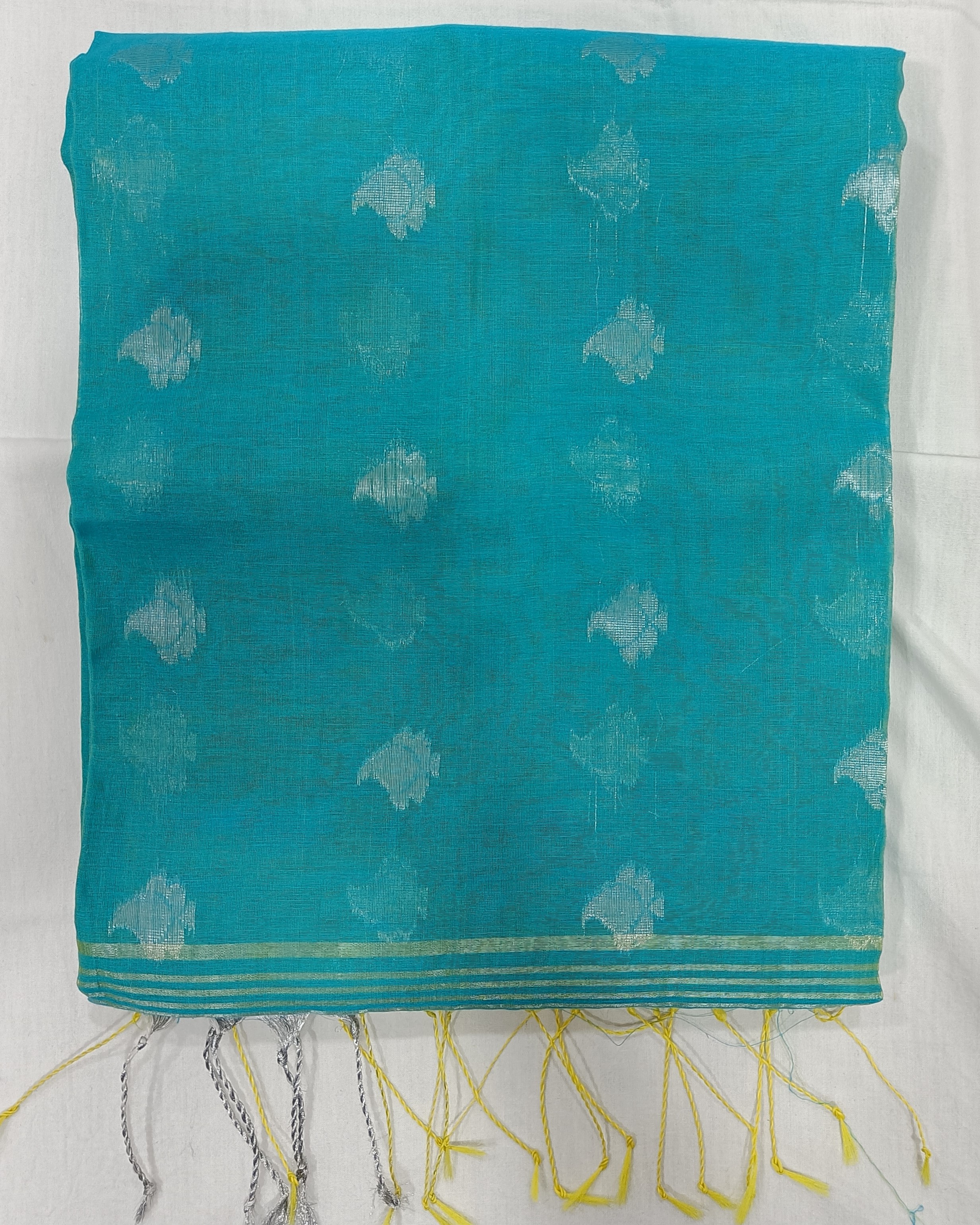 Aqua Blue Soft Semi Resham Saree with Big Threadwork Border in Silver Zari