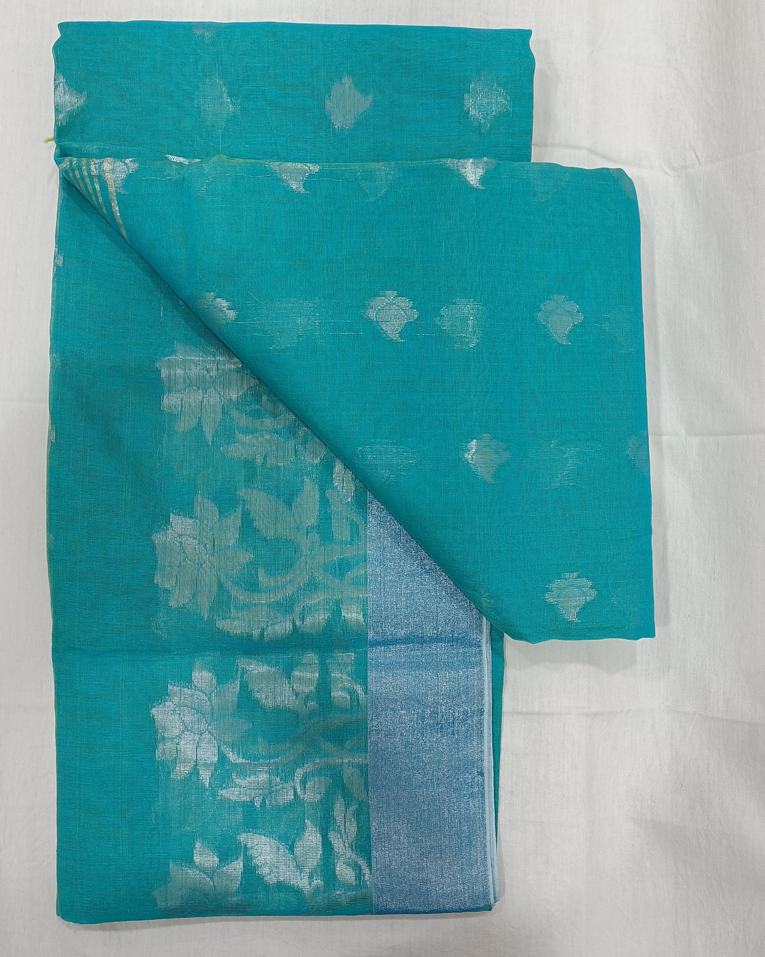 Aqua Blue Soft Semi Resham Saree with Big Threadwork Border in Silver Zari