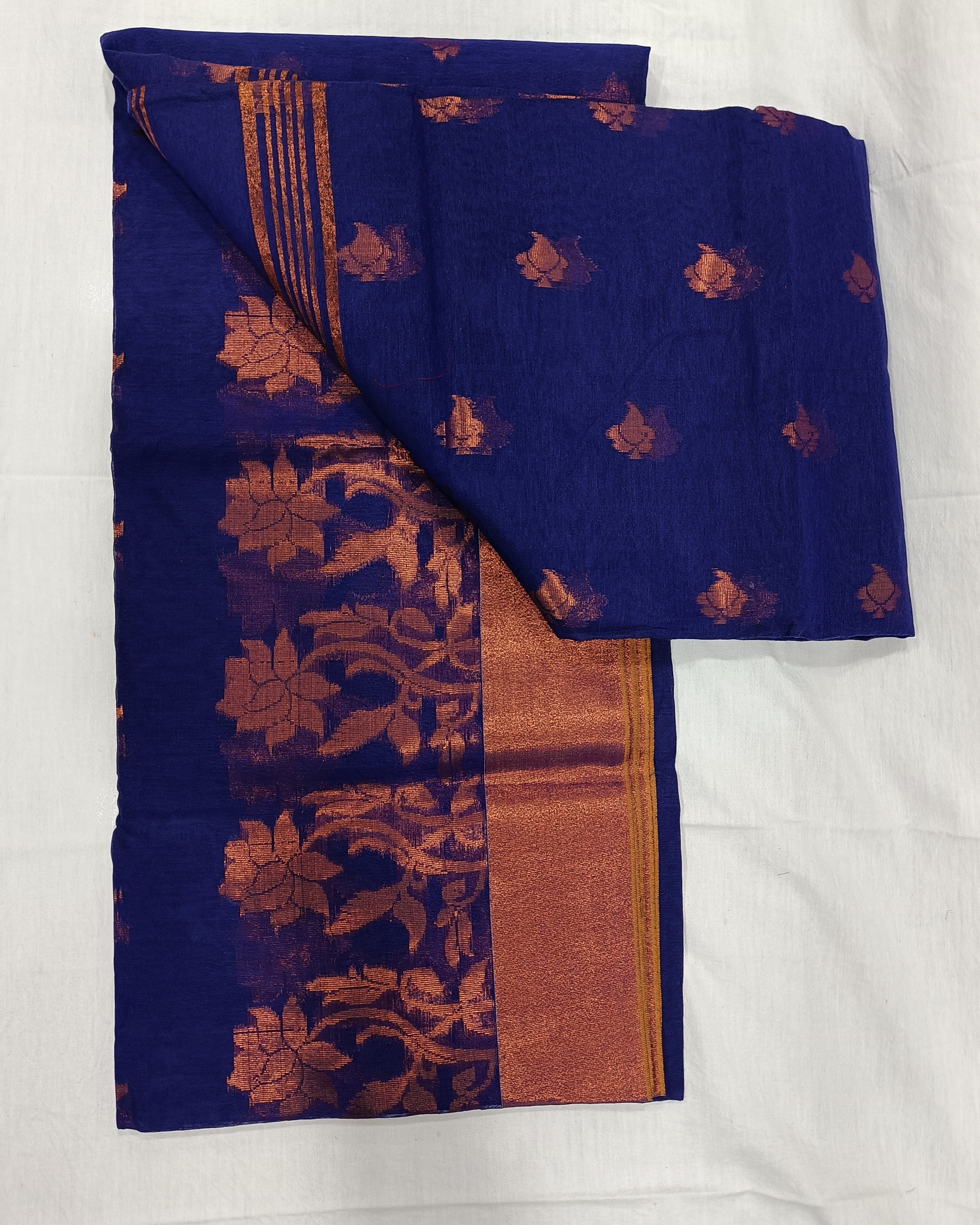 Royal Blue Soft Semi Resham Saree with Big Copper Zari Threadwork Border