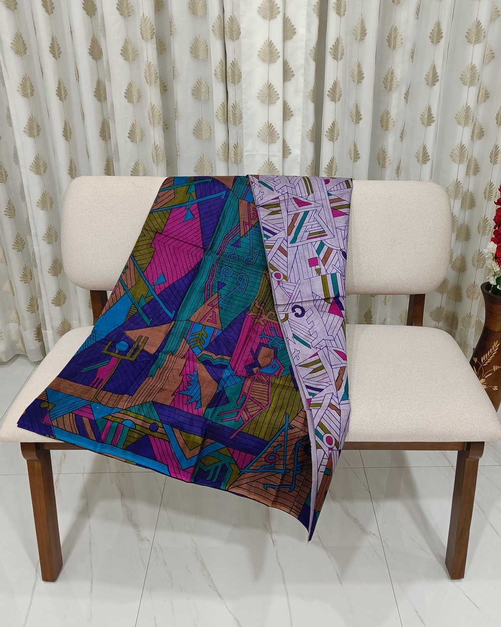 Purple Geometric Design Pure Silk Saree