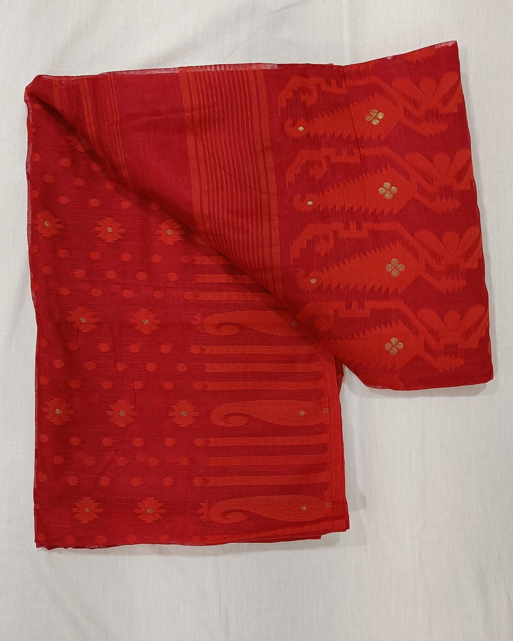 Red Color Cotton Blended Saree with Self Color Weaving 