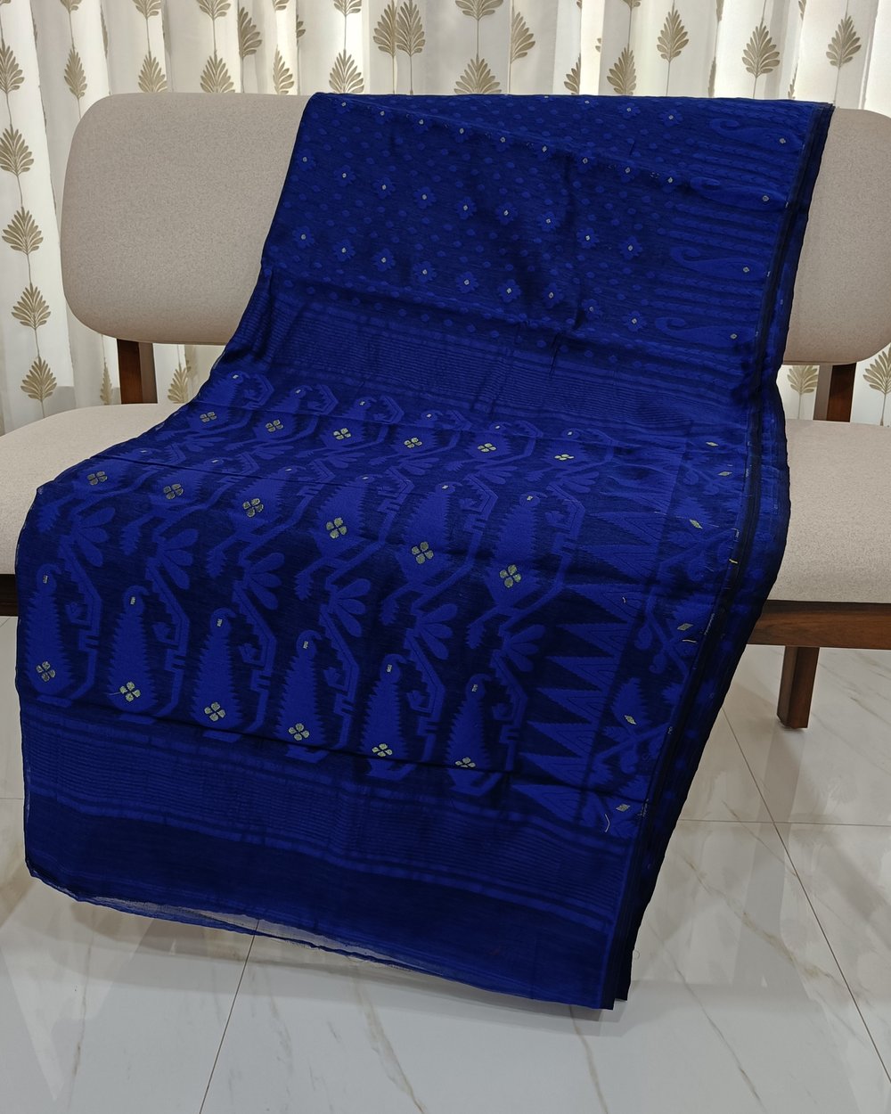 Blue Color Cotton Blended Saree with Self Color Weaving
