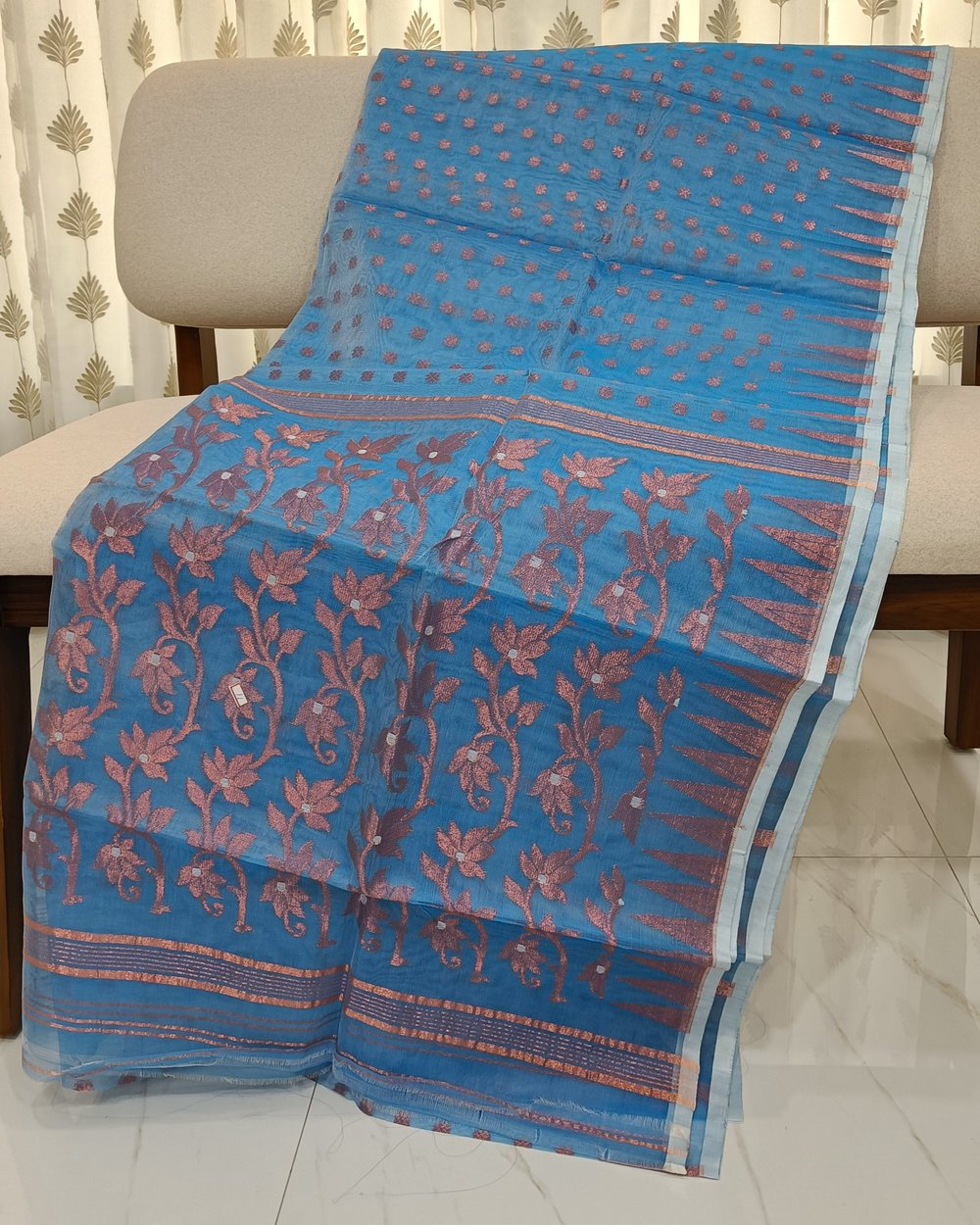 Blue Color Transparent Resham Handwoven Jamdani Saree 