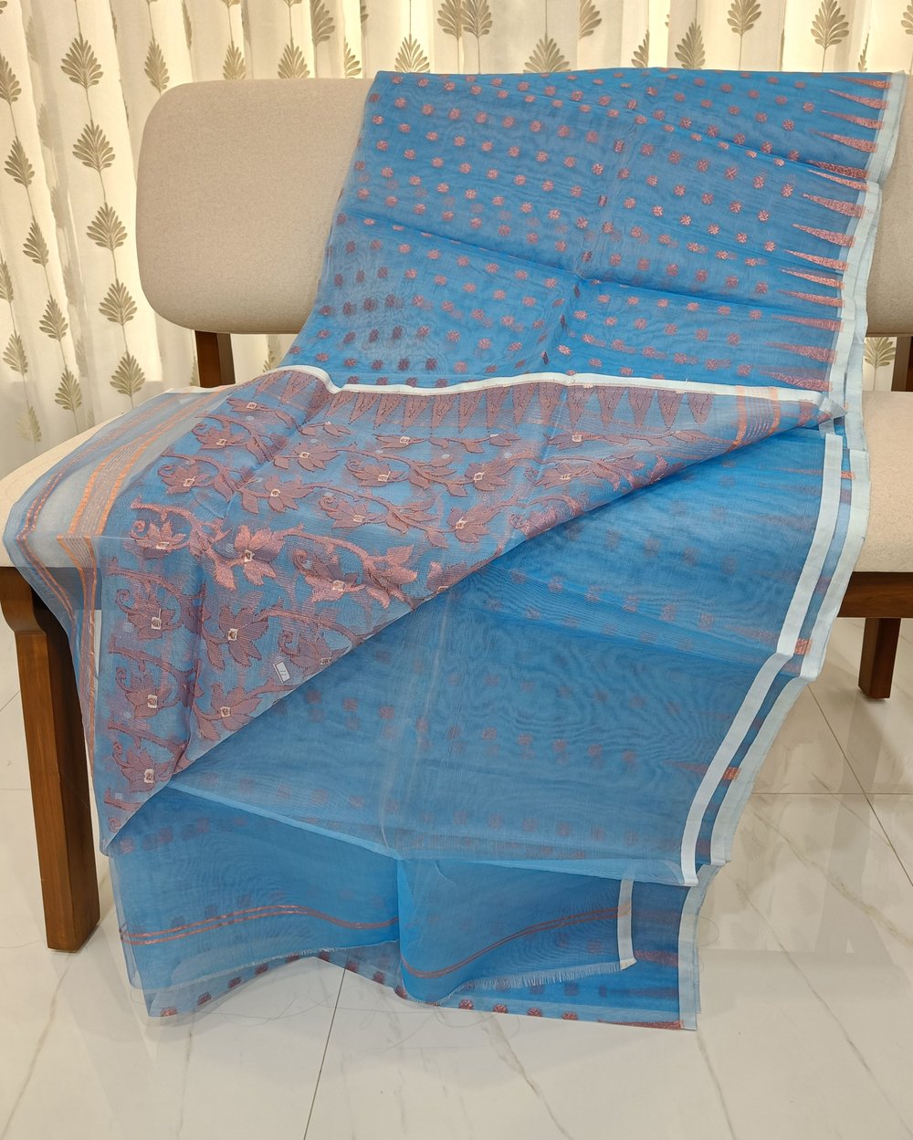 Blue Color Transparent Resham Handwoven Jamdani Saree 