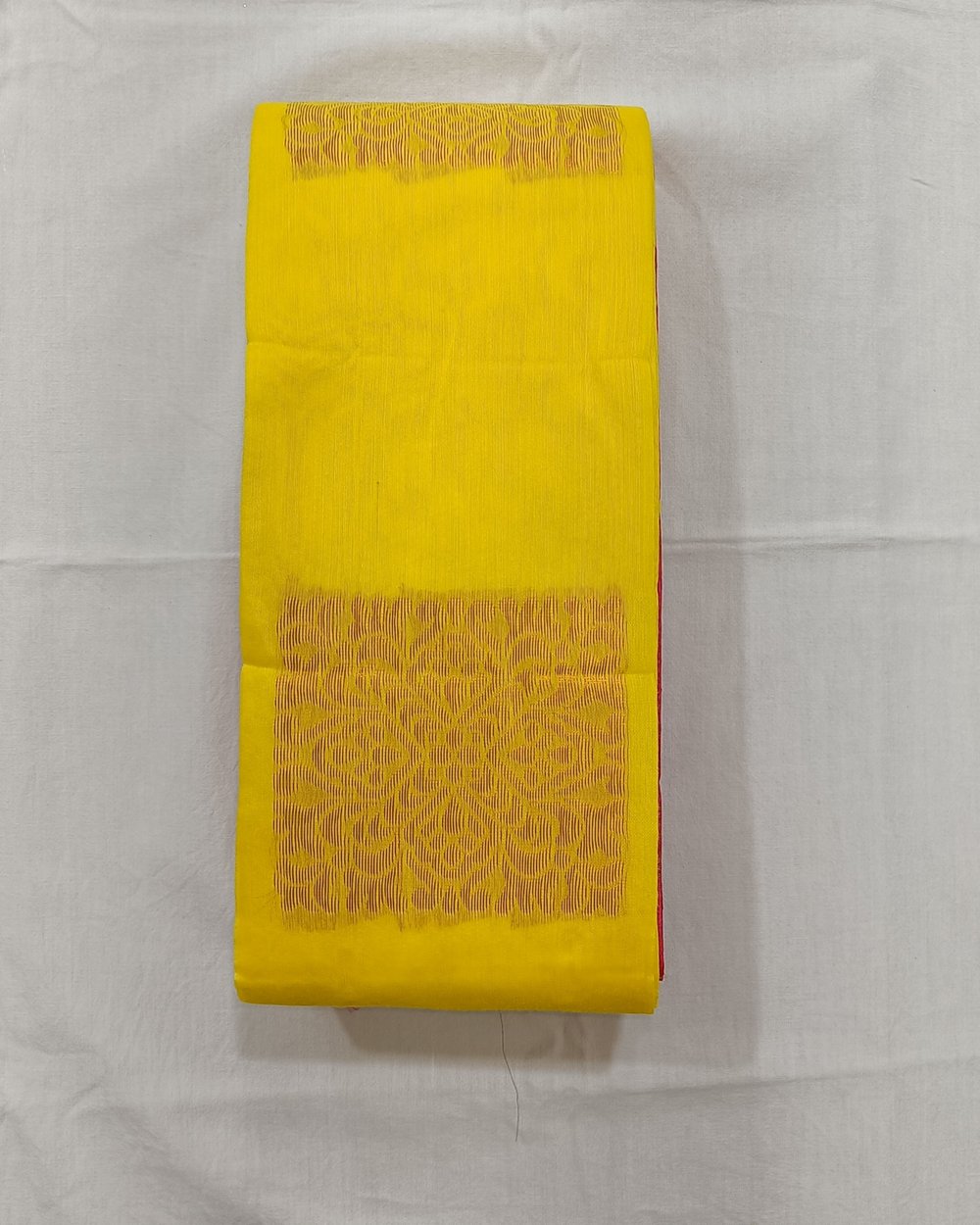 Yellow Color Cotton Saree With Golden Butas and Zari Work on Pink Pallu