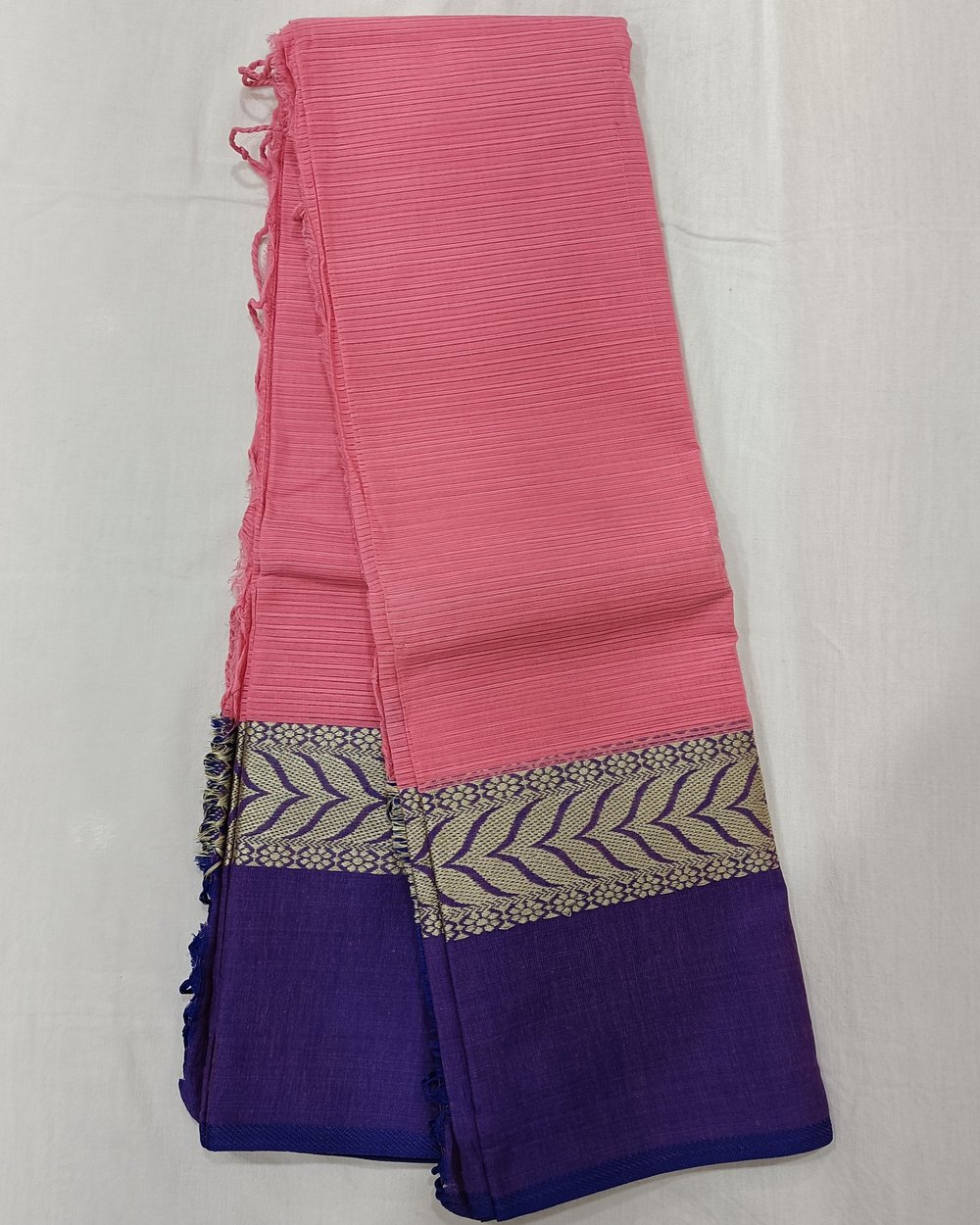 Pink Cotton Saree And Red Border With Golden Zari Weaving 