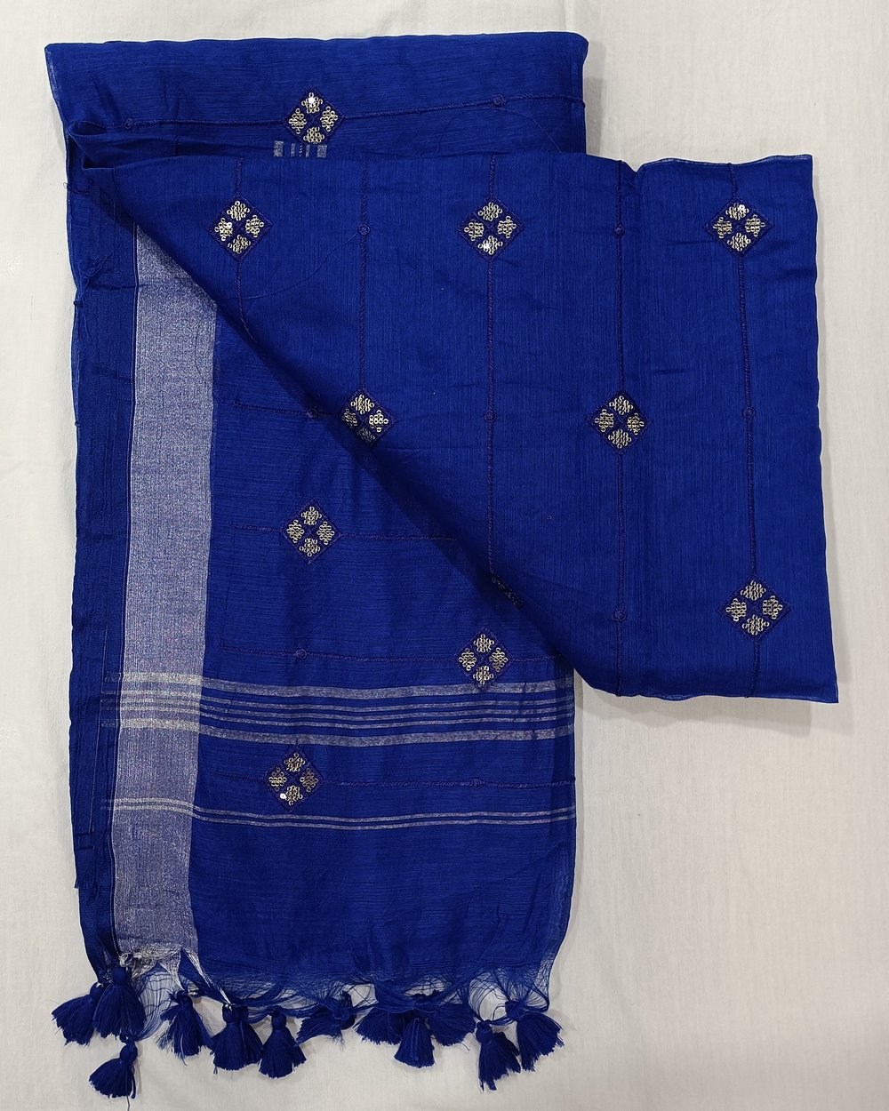 Sequence Work on Royal Blue Cotton Blended Saree