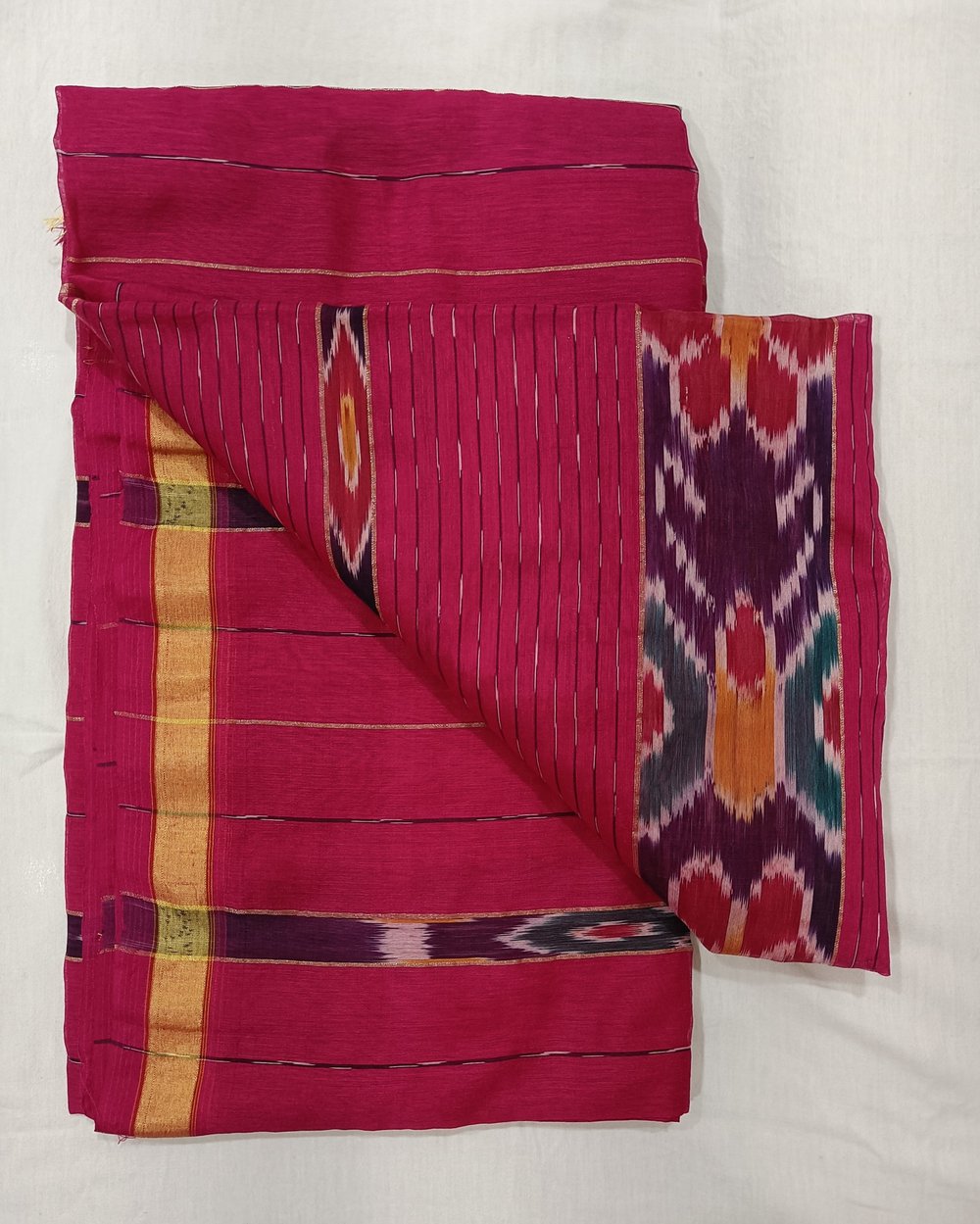 Dark Pink Cotton Blended Saree With Popular Sambalpuri Kotki Work