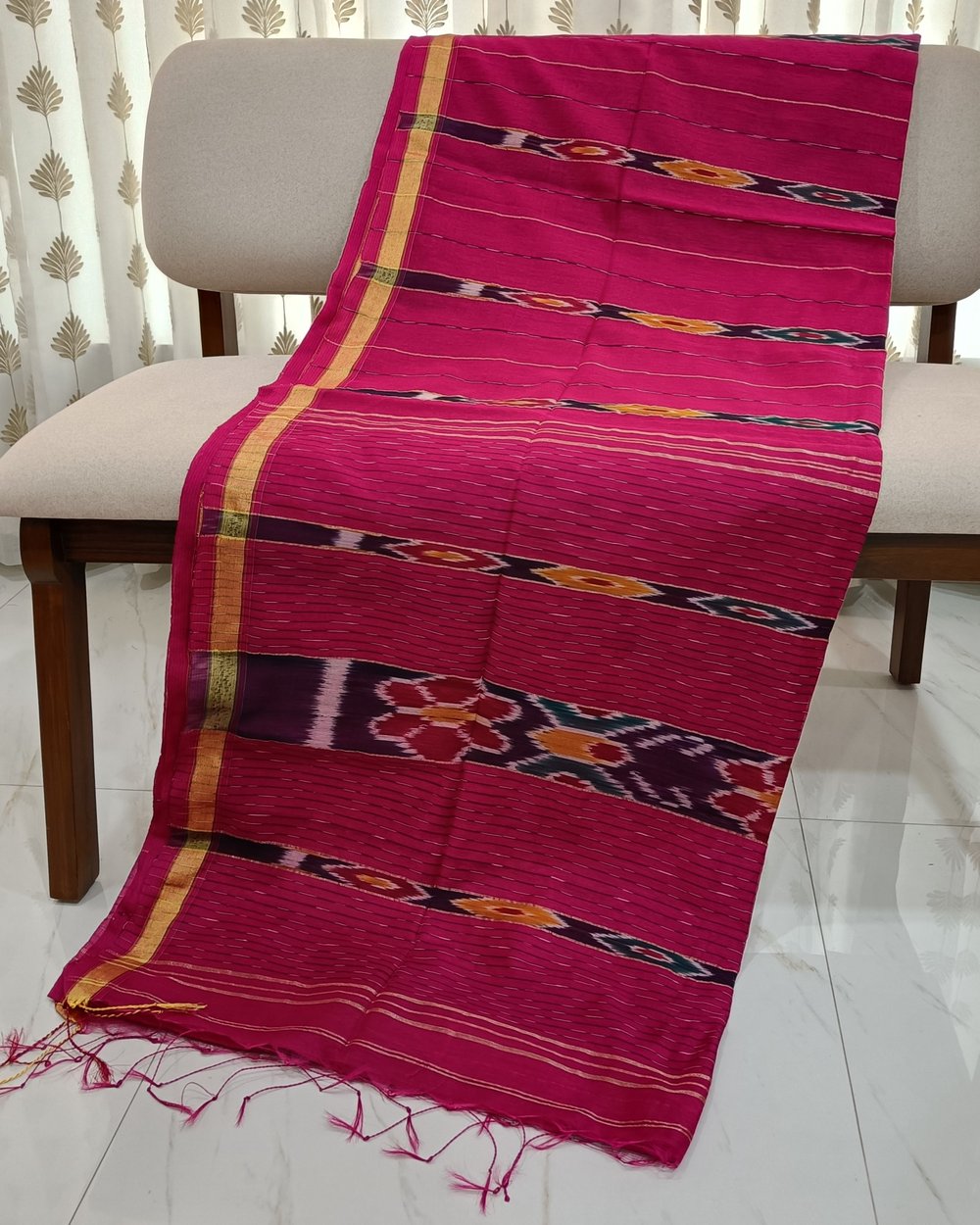 Dark Pink Cotton Blended Saree With Popular Sambalpuri Kotki Work