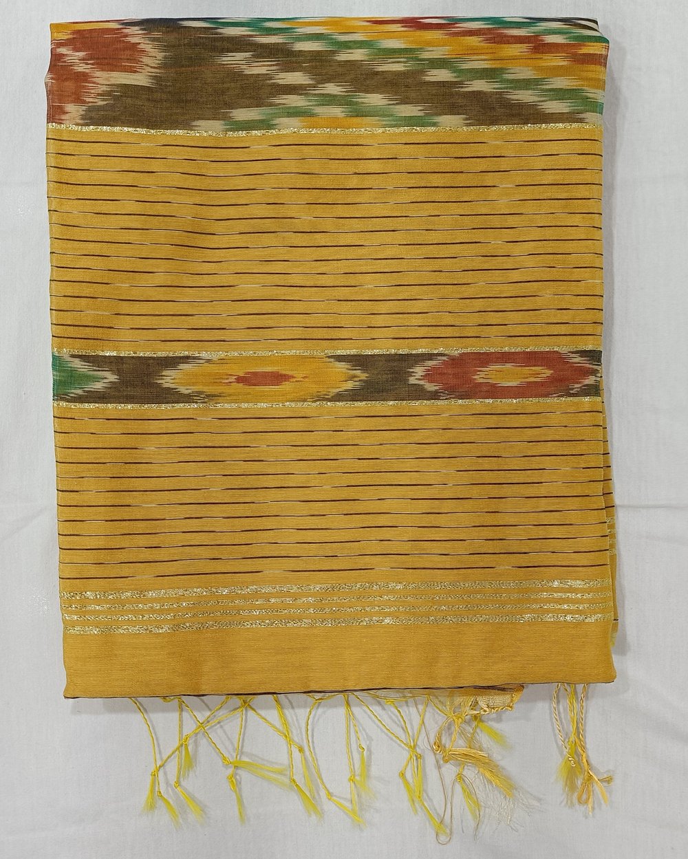 Yellow Cotton Blended Saree With Popular Sambalpuri Kotki Work