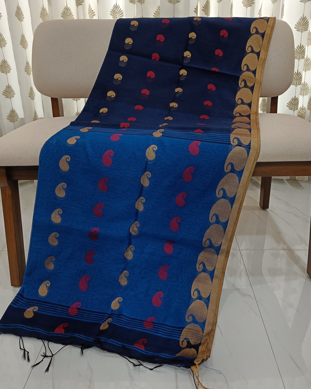 Blue Color Cotton Blend Saree With Paisley Weaving 