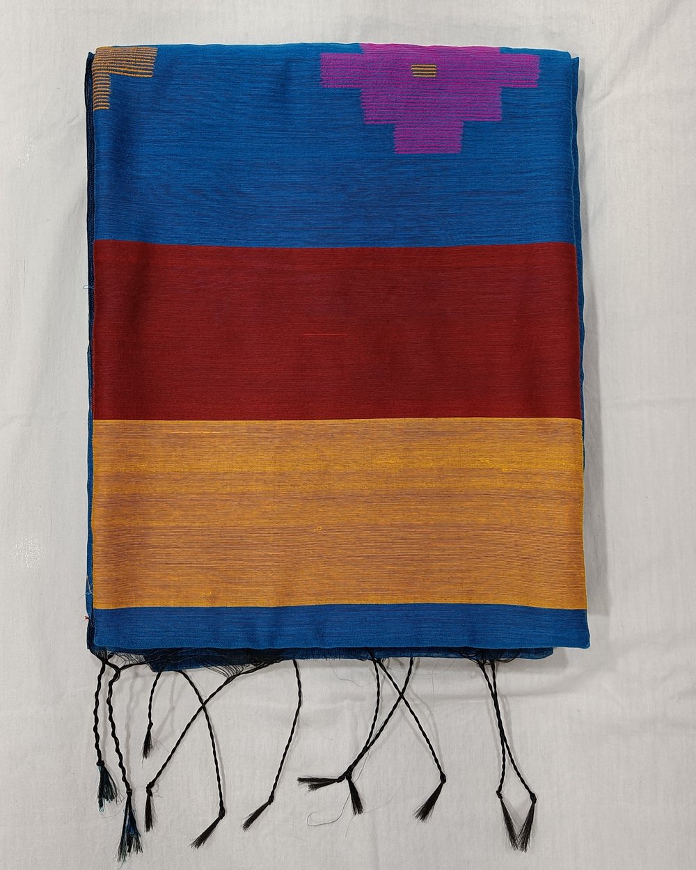Blue Color Cotton Blended Saree With Multi Color Handwoven Design