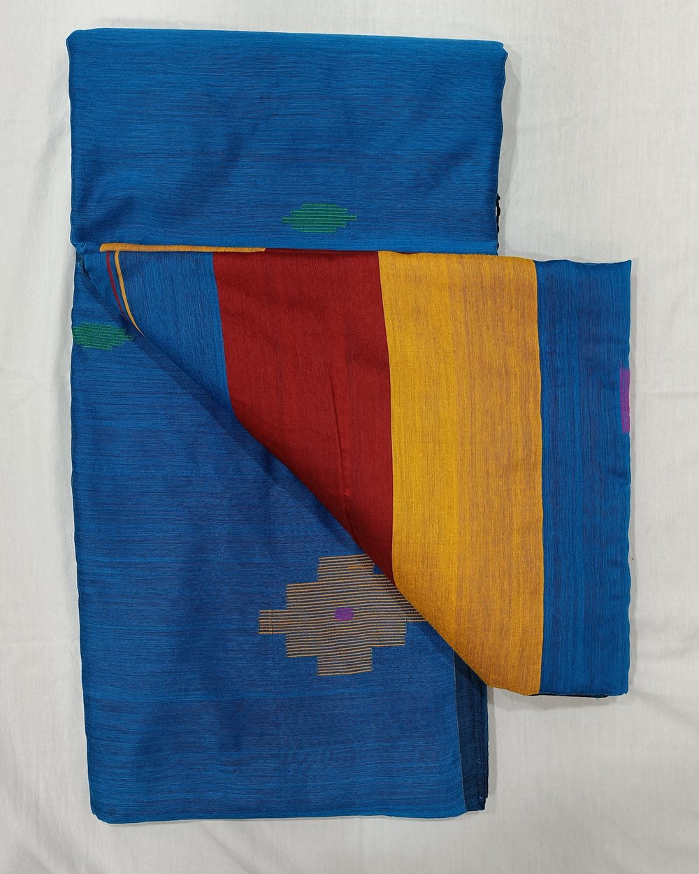Blue Color Cotton Blended Saree With Multi Color Handwoven Design