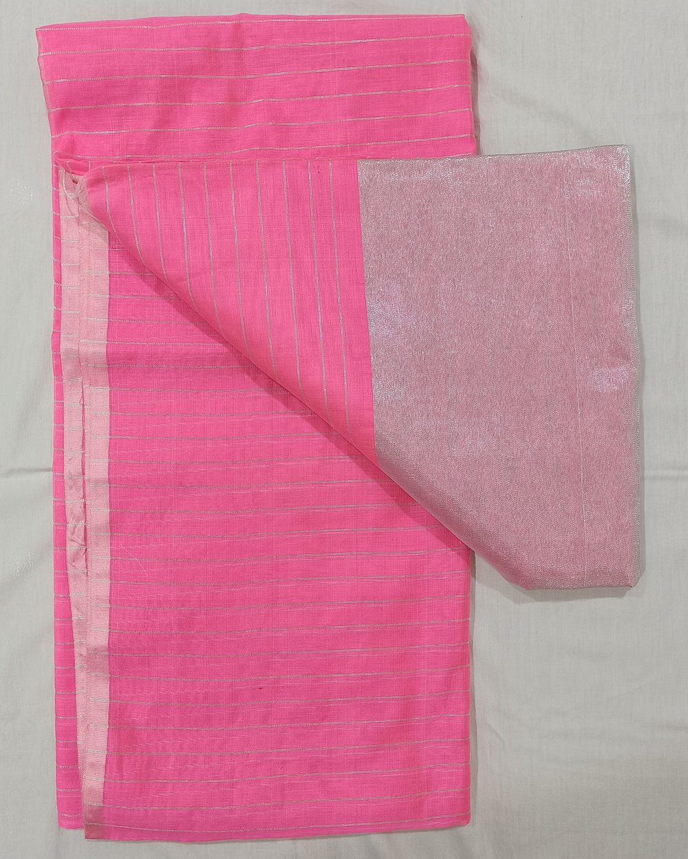 Light Pink Cotton Blended Saree With Silver Pallu