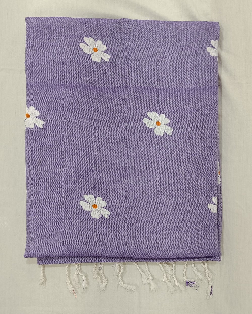 Lavender Khadi Saree With Handpainted White Flowers 