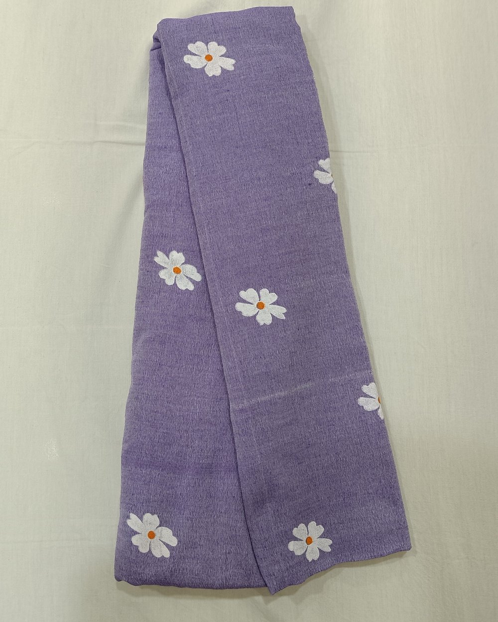 Lavender Khadi Saree With Handpainted White Flowers 