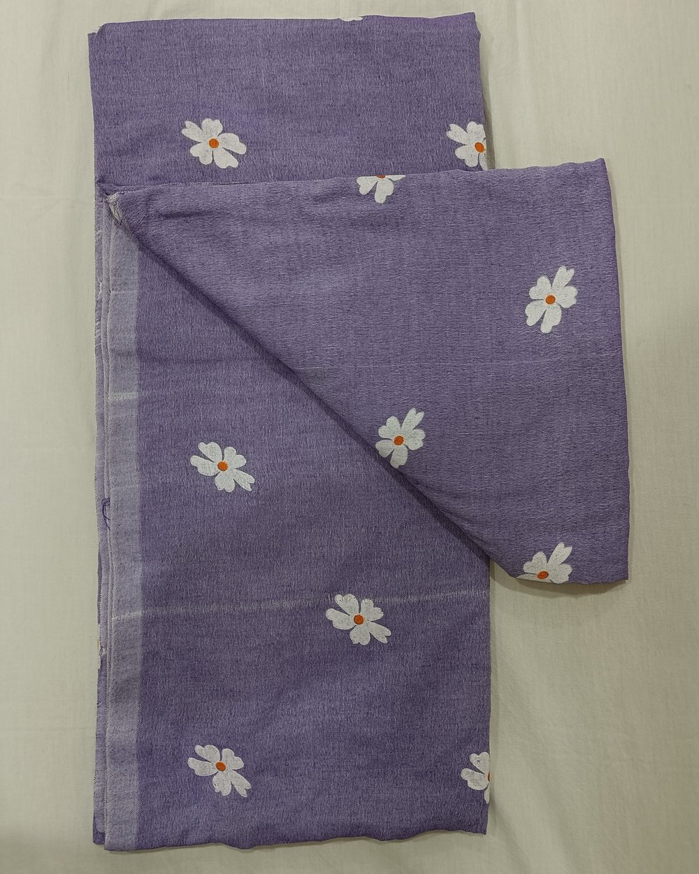 Lavender Khadi Saree With Handpainted White Flowers 