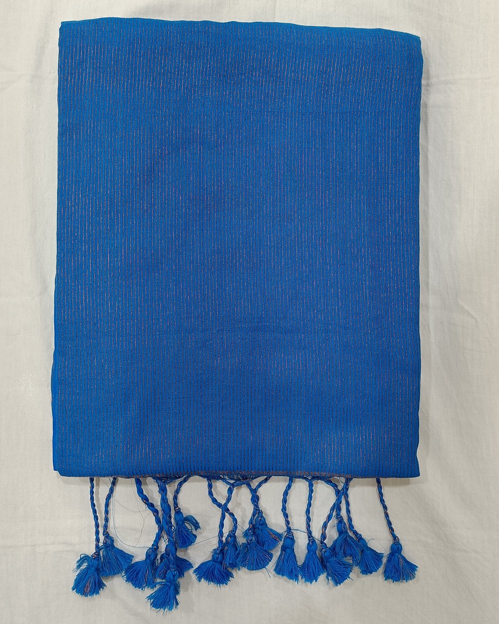 Blue Khadi Saree With Fine Golden Vertical Stripes 