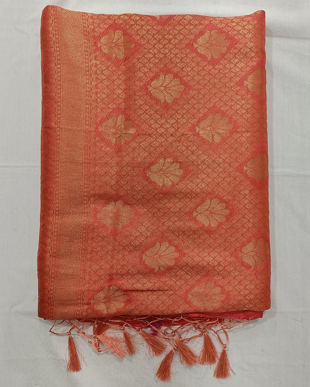 Bright Pink Color Mulberry Soft Silk With Golden Zari Weaving 