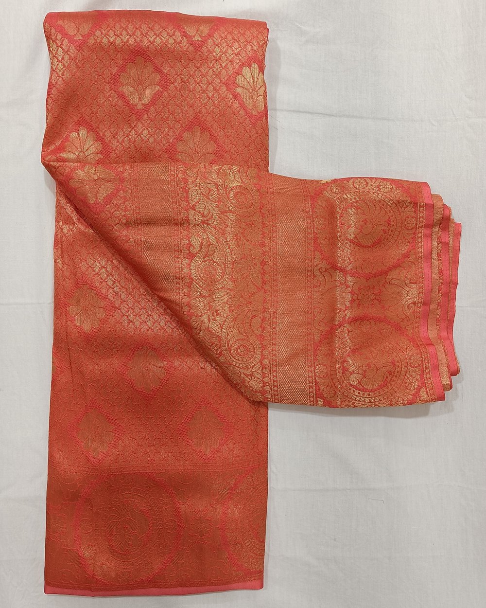 Bright Pink Color Mulberry Soft Silk With Golden Zari Weaving 