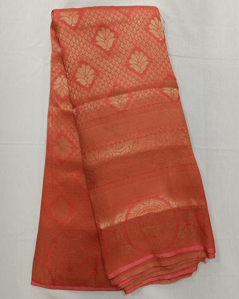 Bright Pink Color Mulberry Soft Silk With Golden Zari Weaving 