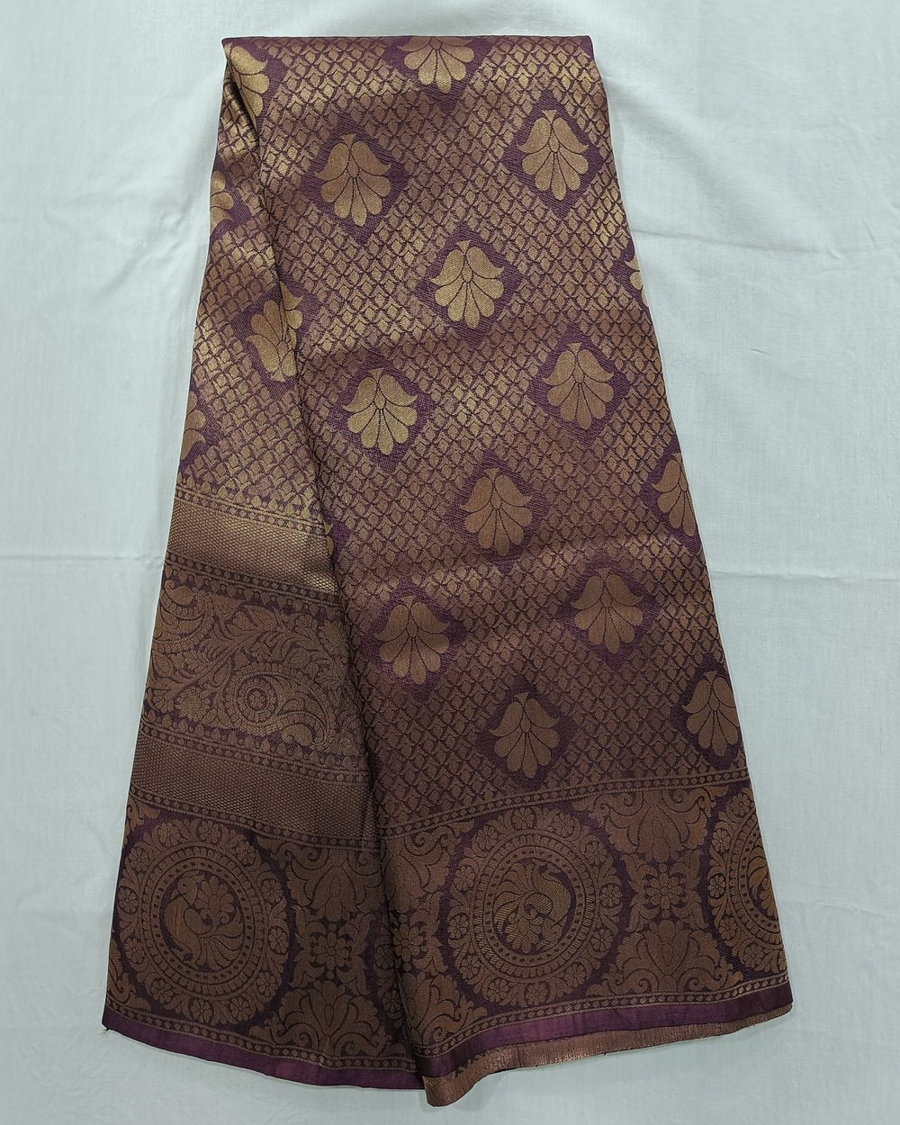 Purple Color Mulberry Soft Silk With Golden Zari Weaving 